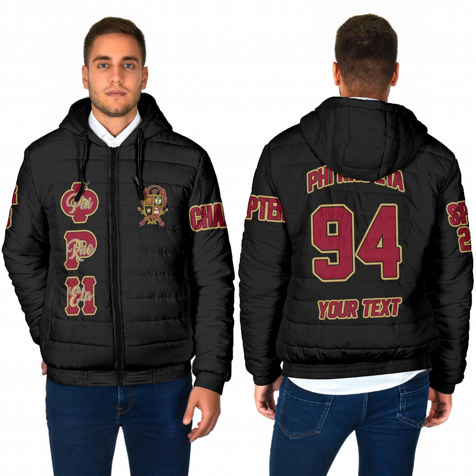 Fraternity Jacket - Personalized Phi Rho Eta Men Hooded Padded Jacket Original Dark Style