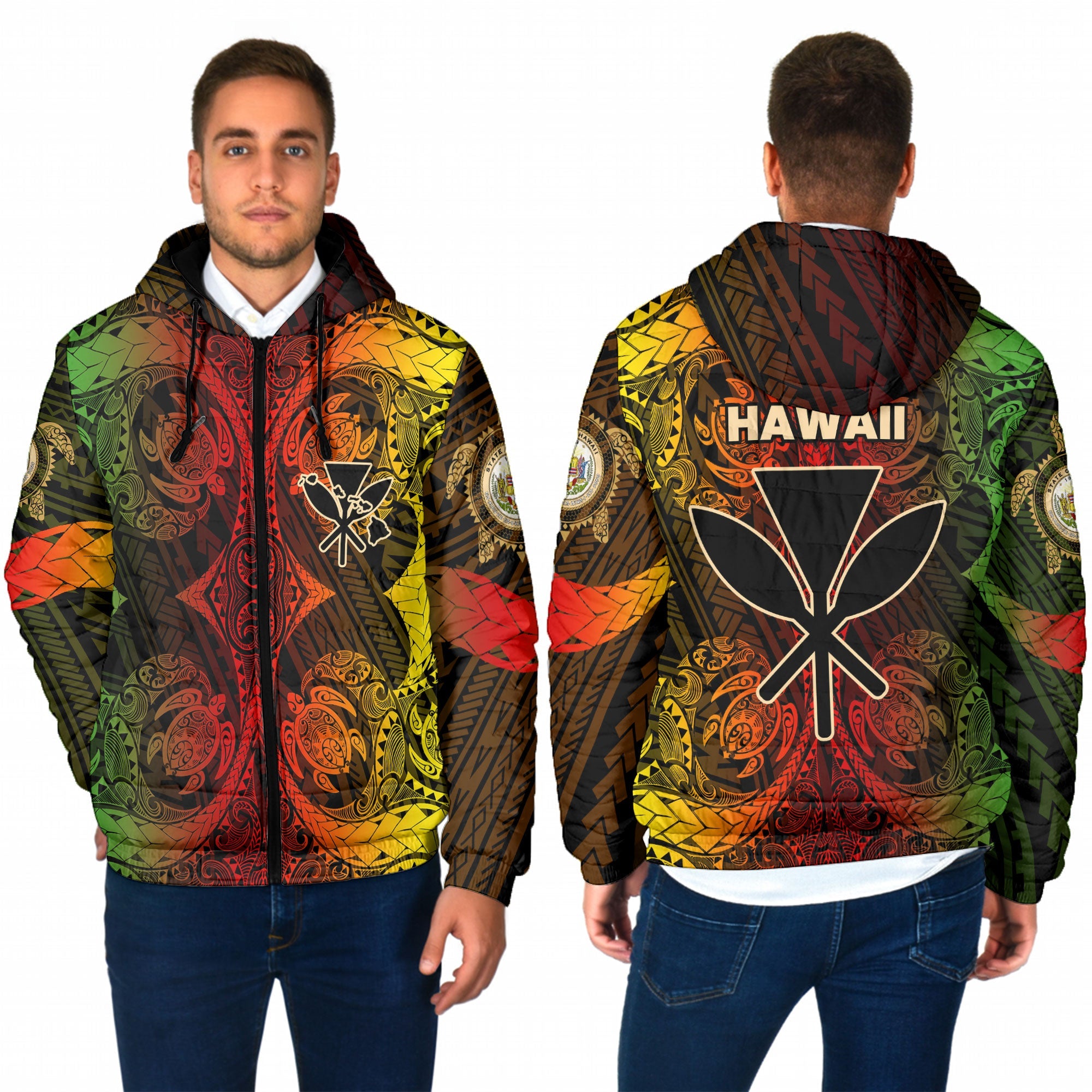 Kanaka Maoli Hawaii Men Hooded Padded Jacket Reggae Style