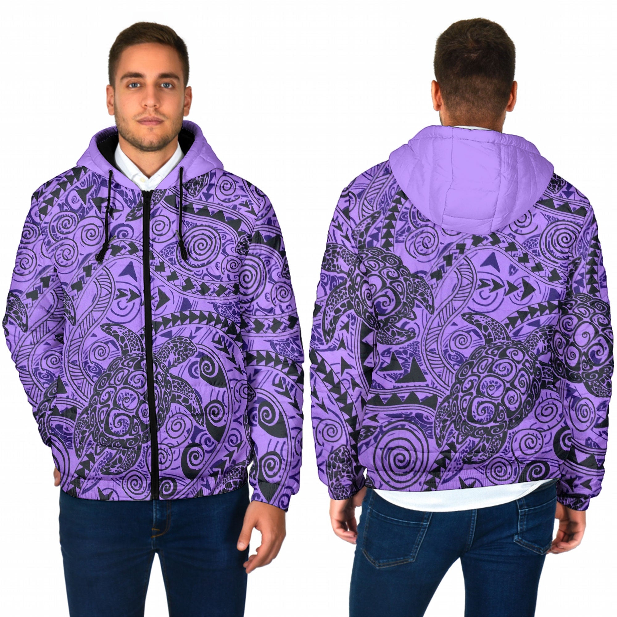 Hawaii Polynesian Turtle Men Hooded Padded Jacket Purple Style