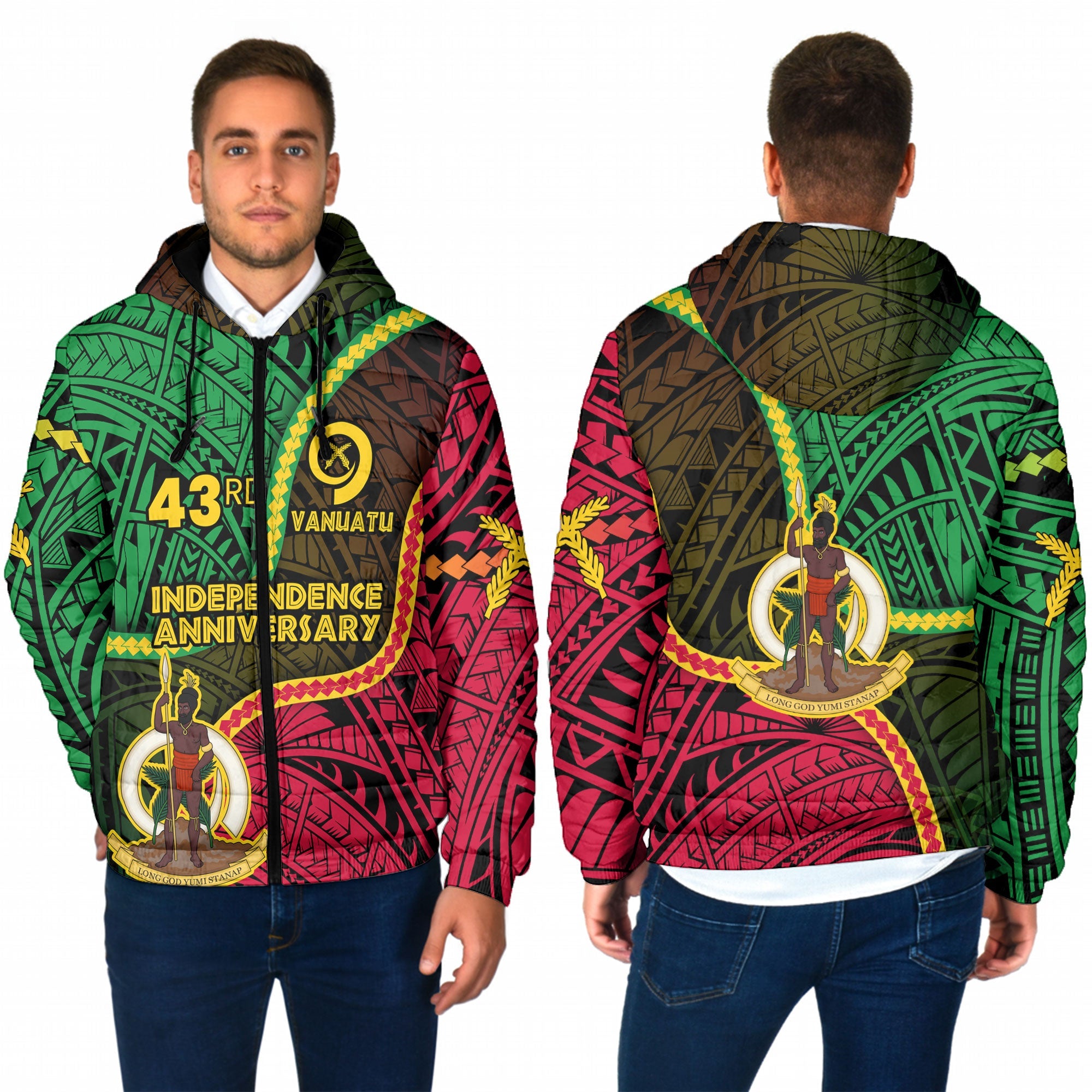 Vanuatu Men Hooded Padded Jacket Independence Day 43rd Anniversary Style