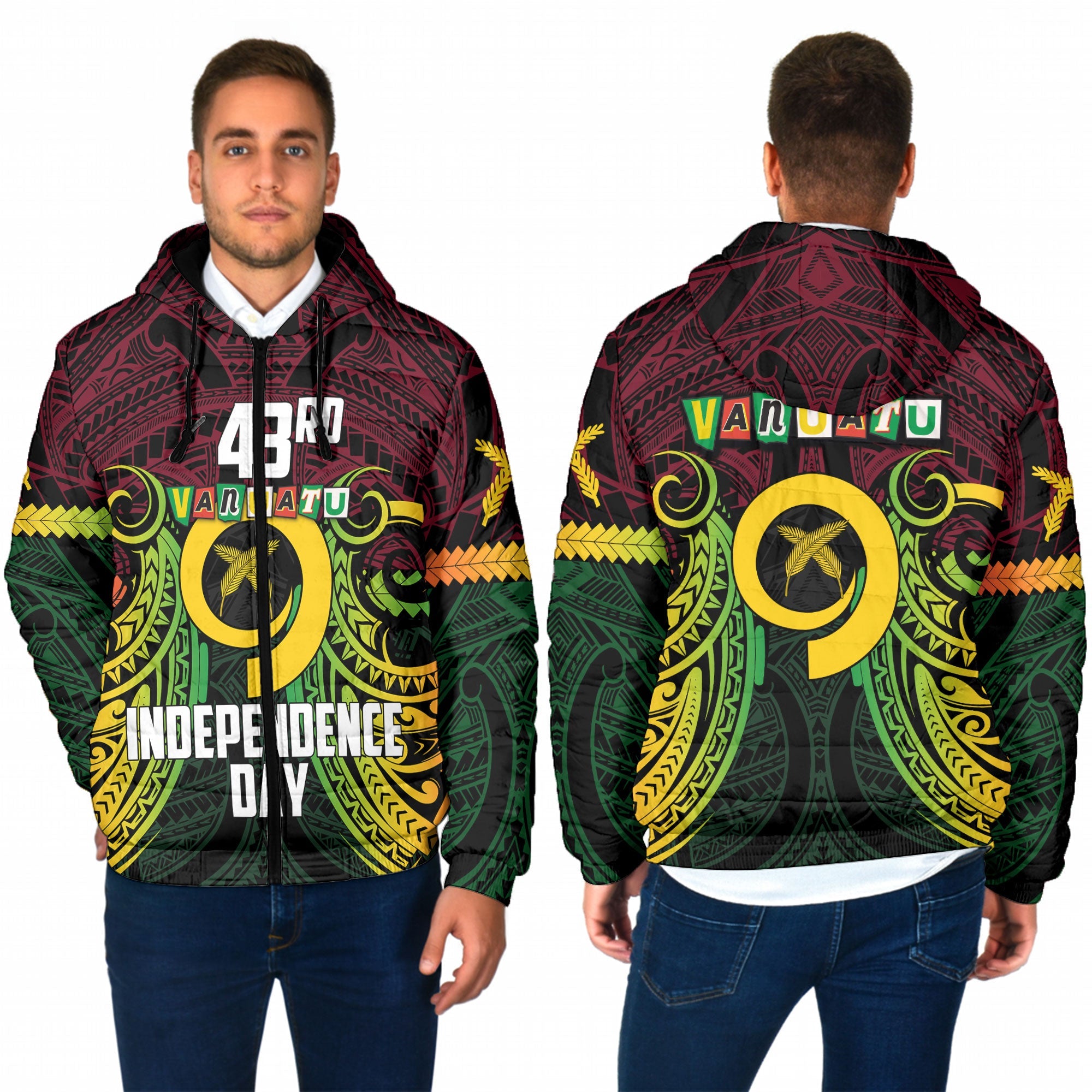 Vanuatu Men Hooded Padded Jacket Independence Day 43rd Anniversary Style 2