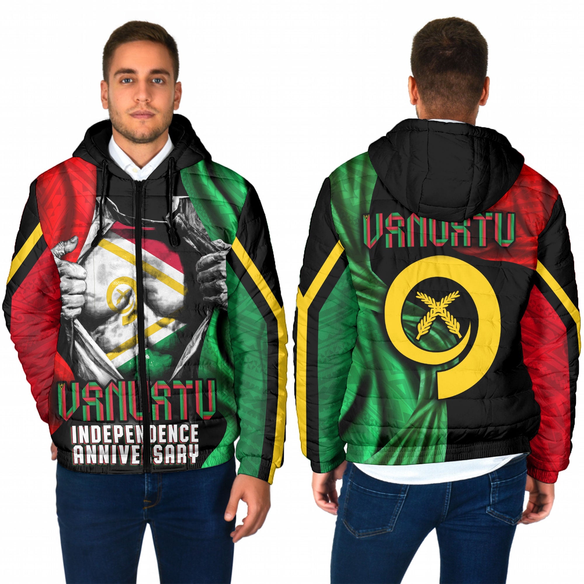 Vanuatu In Me Independence Day Men Hooded Padded Jacket 43rd Anniversary Style