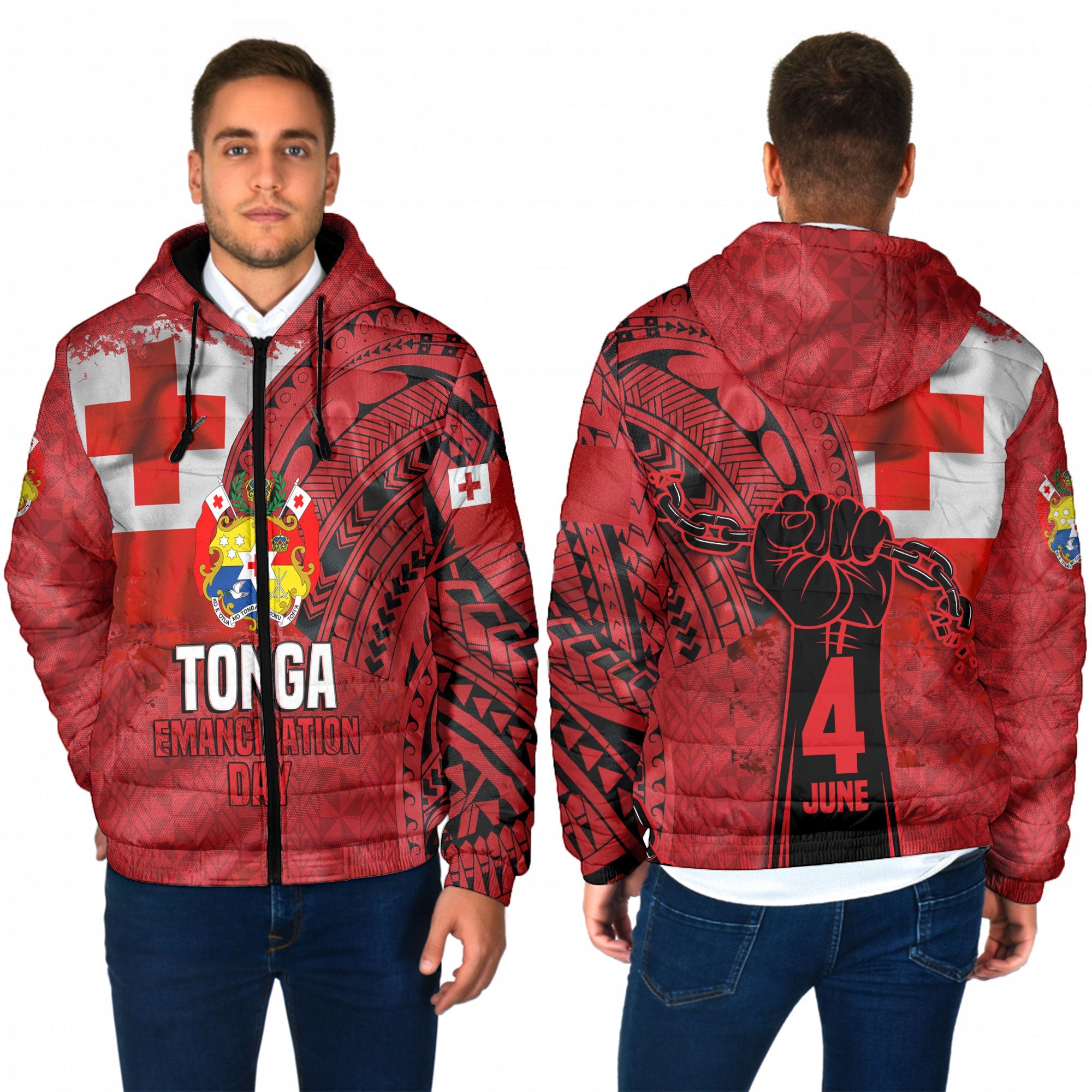 Tonga Independence Emancipation Day Men Hooded Padded Jacket