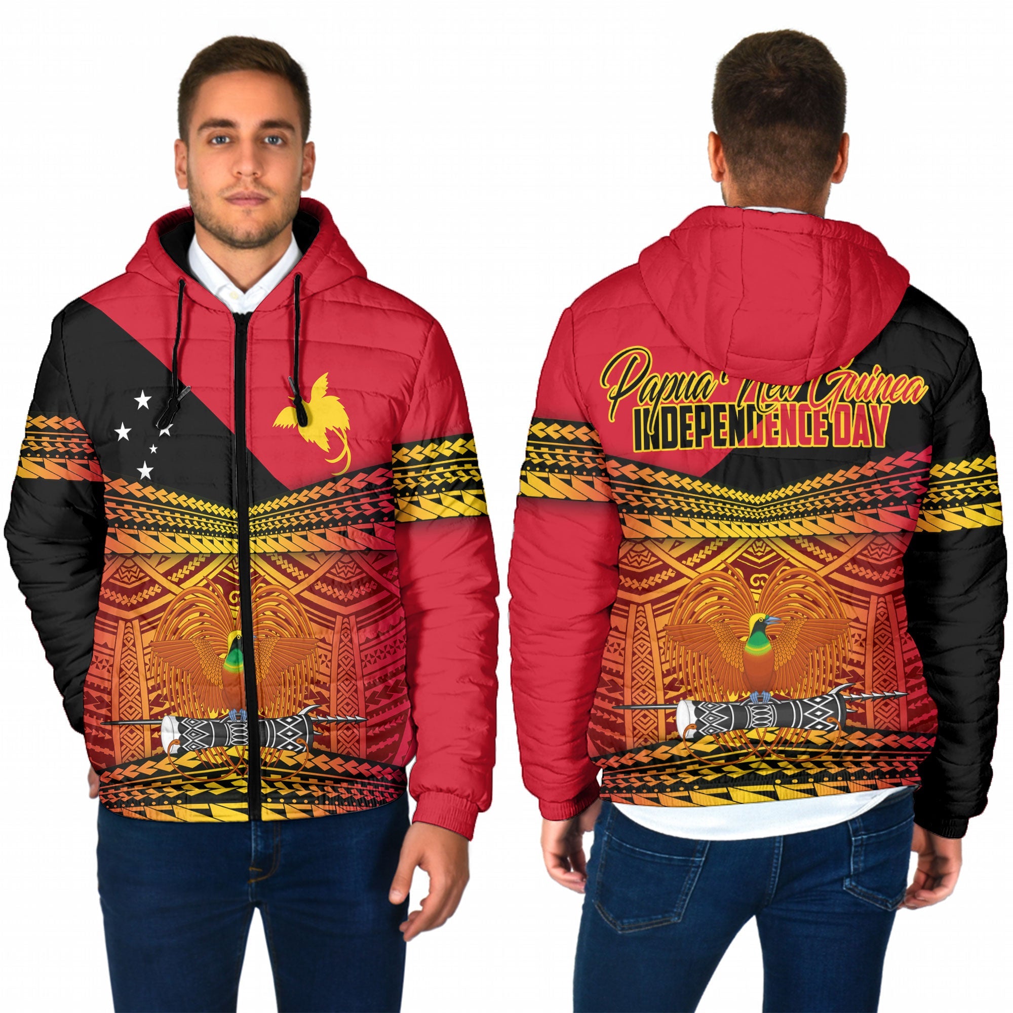 Papua New Guinea Independence Day Men Hooded Padded Jacket PNG Emblem Style