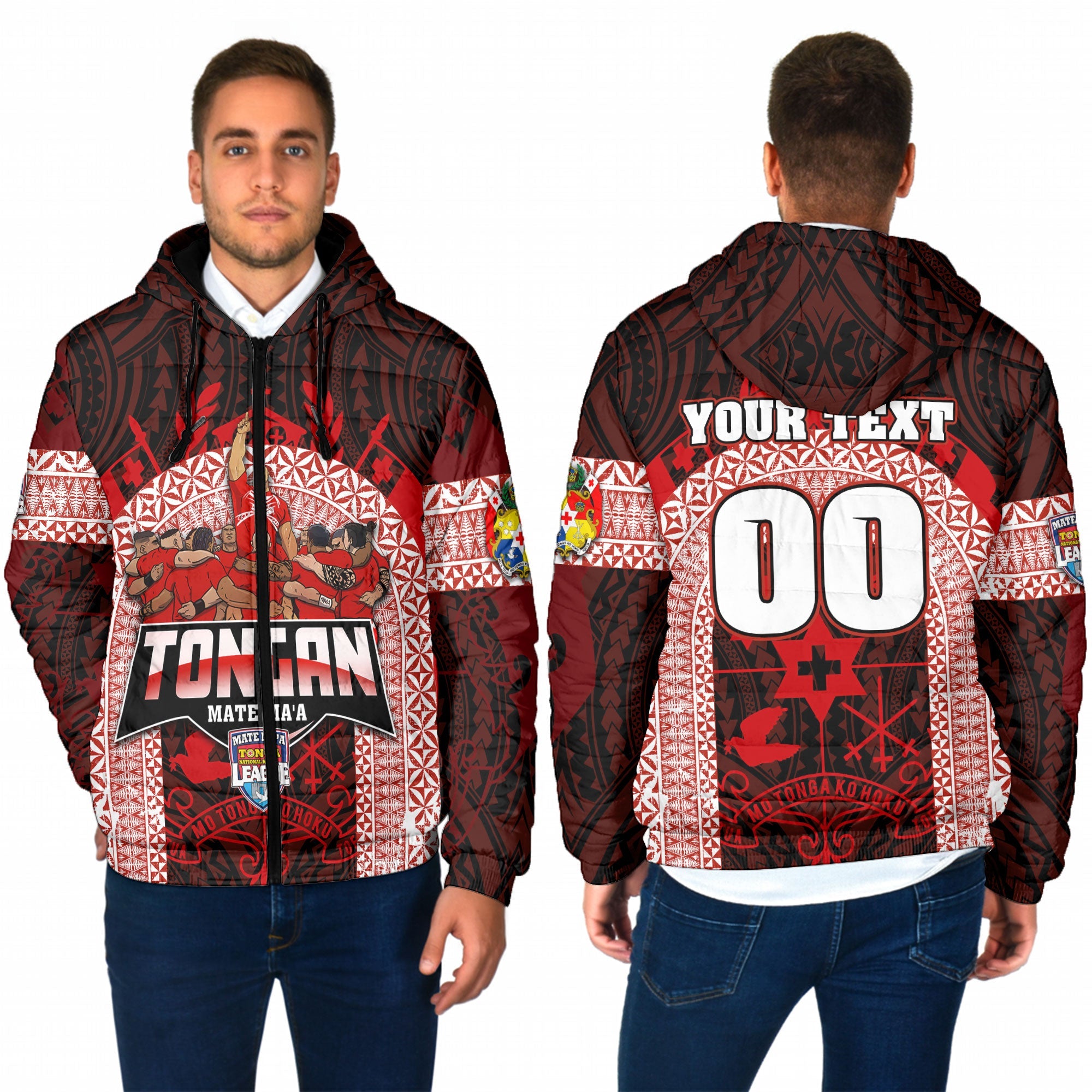 Custom Tonga Mate Ma'a Rugby League Men Hooded Padded Jacket