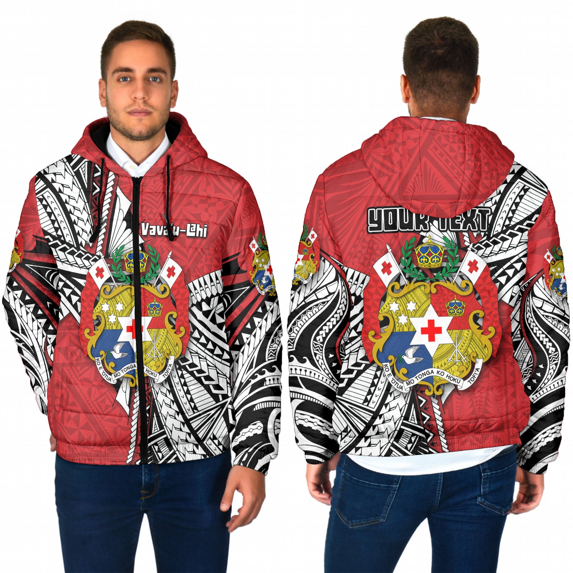 Custom Tonga Vava'u Lahi Coat Of Arms Men Hooded Padded Jacket