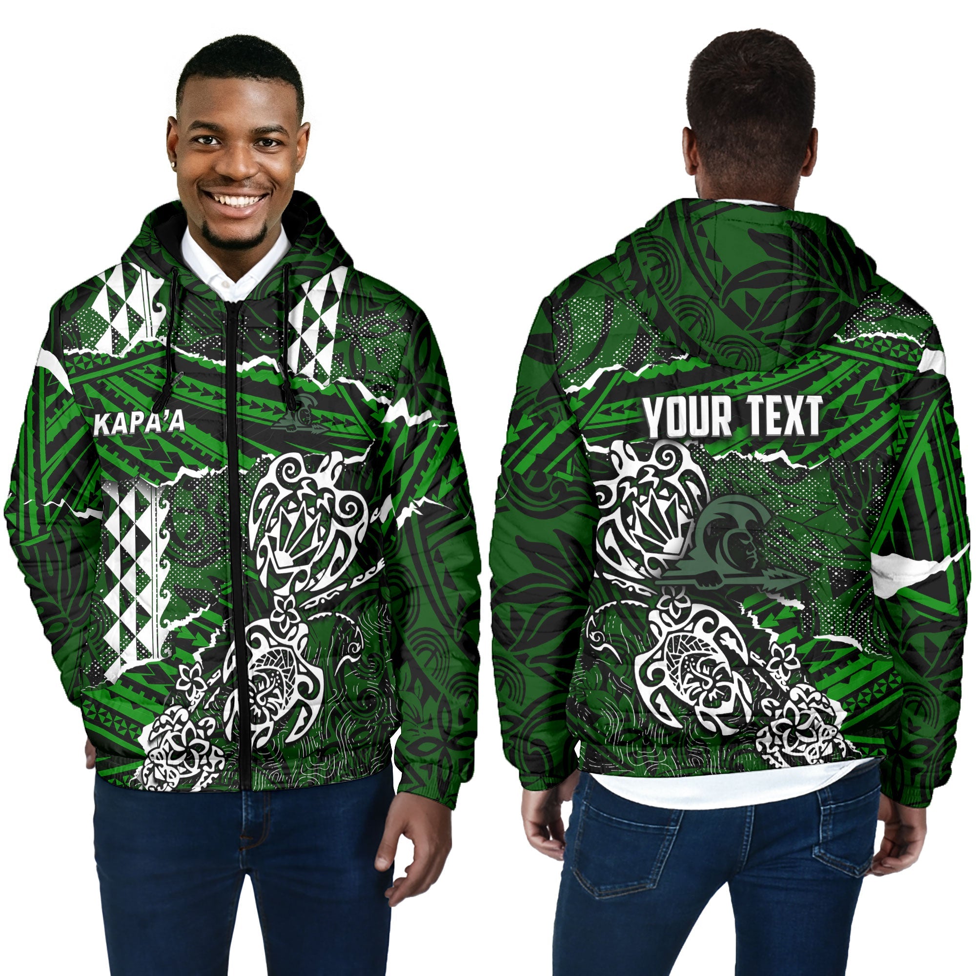 Hawaii Kapaa High School Custom Men Hooded Padded Jacket Polynesian Turtle Style