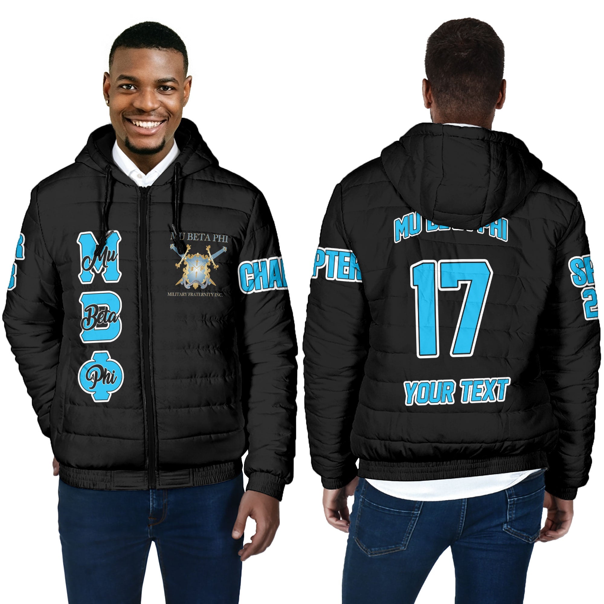 Fraternity Jacket - Personalized Mu Beta Phi Men Hooded Padded Jacket Original Dark Style