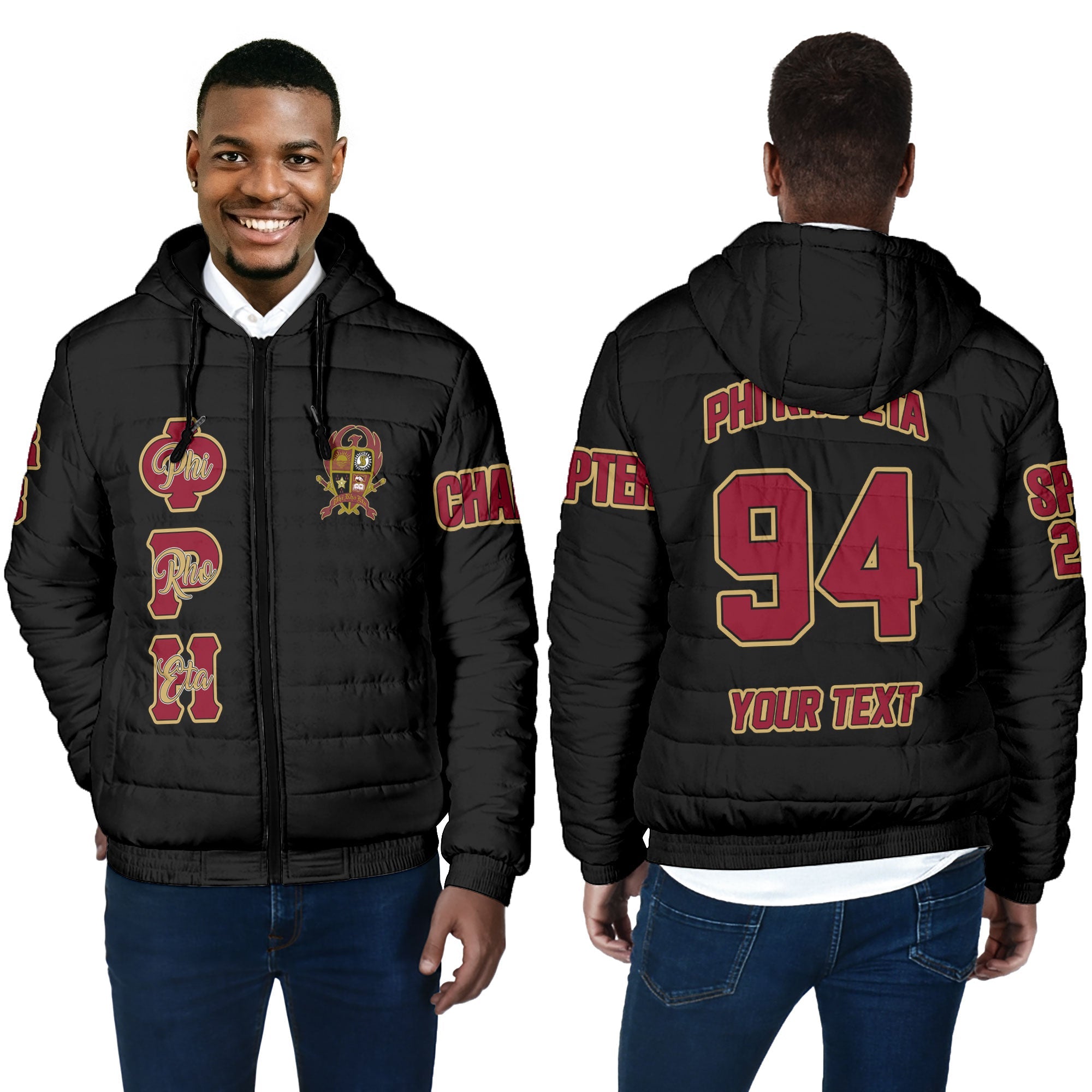 Fraternity Jacket - Personalized Phi Rho Eta Men Hooded Padded Jacket Original Dark Style