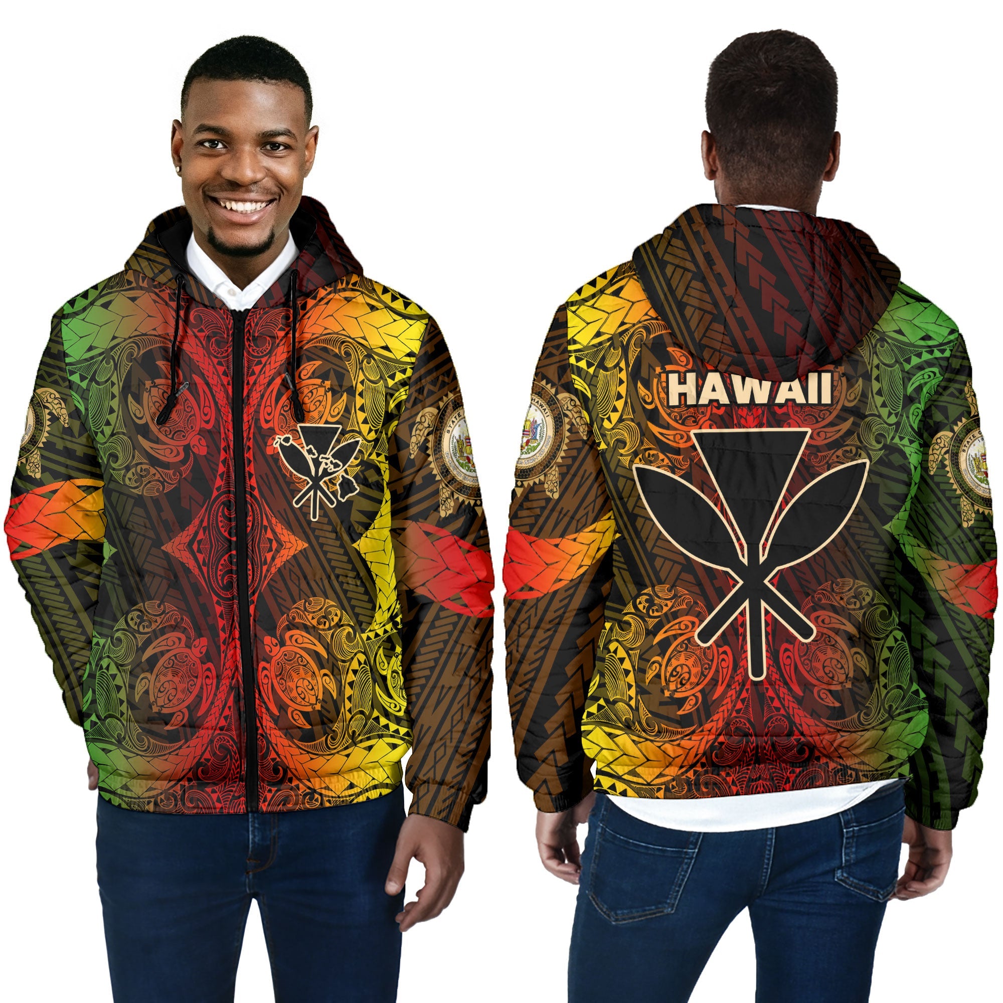 Kanaka Maoli Hawaii Men Hooded Padded Jacket Reggae Style