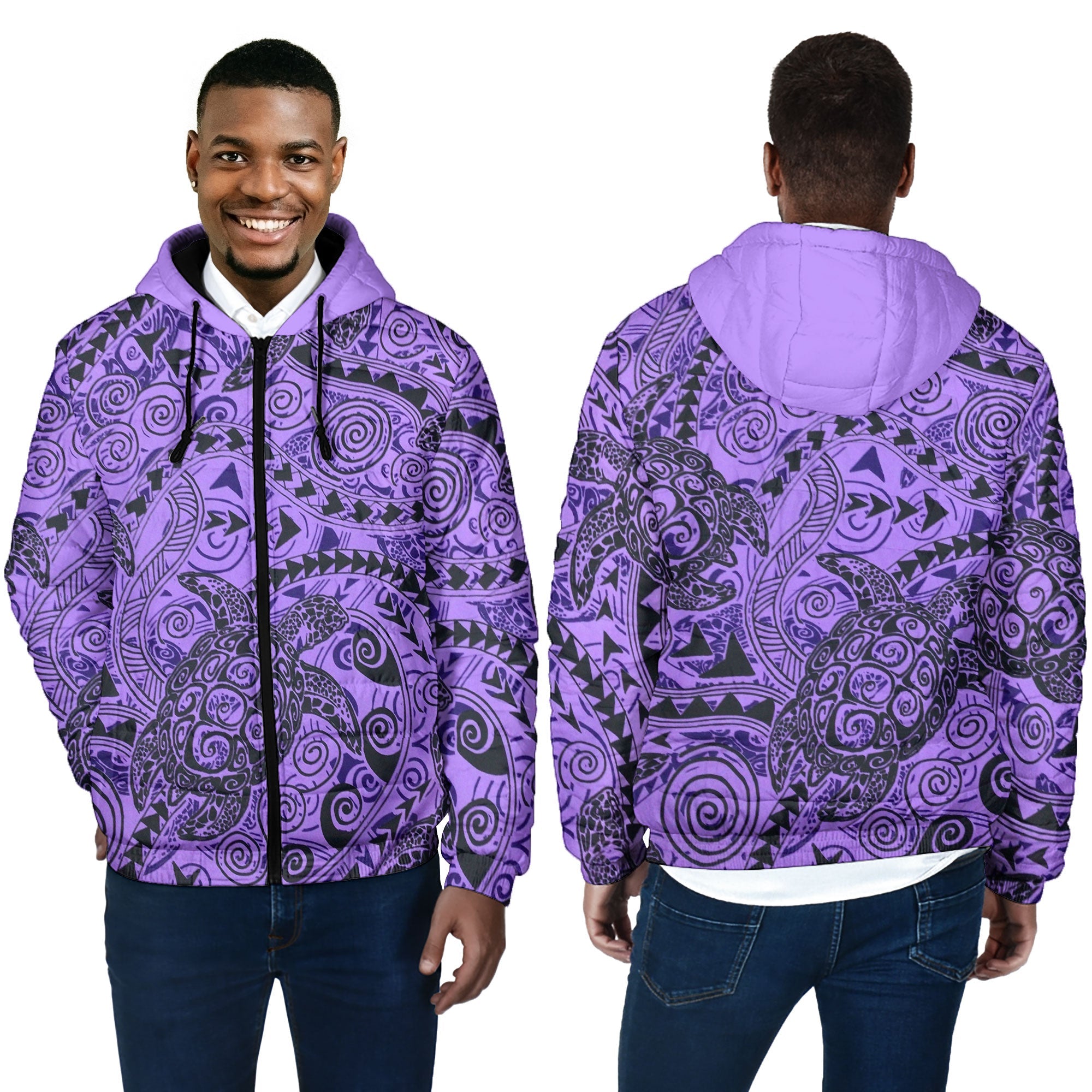 Hawaii Polynesian Turtle Men Hooded Padded Jacket Purple Style