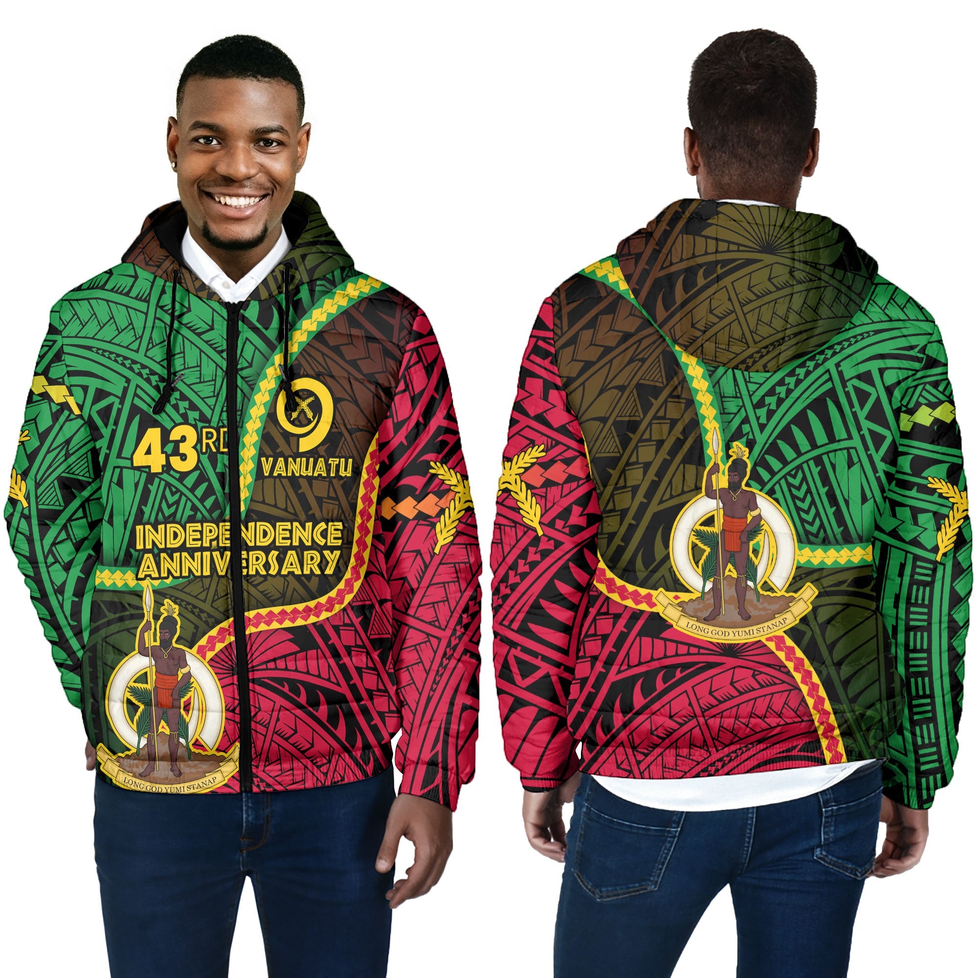 Vanuatu Men Hooded Padded Jacket Independence Day 43rd Anniversary Style