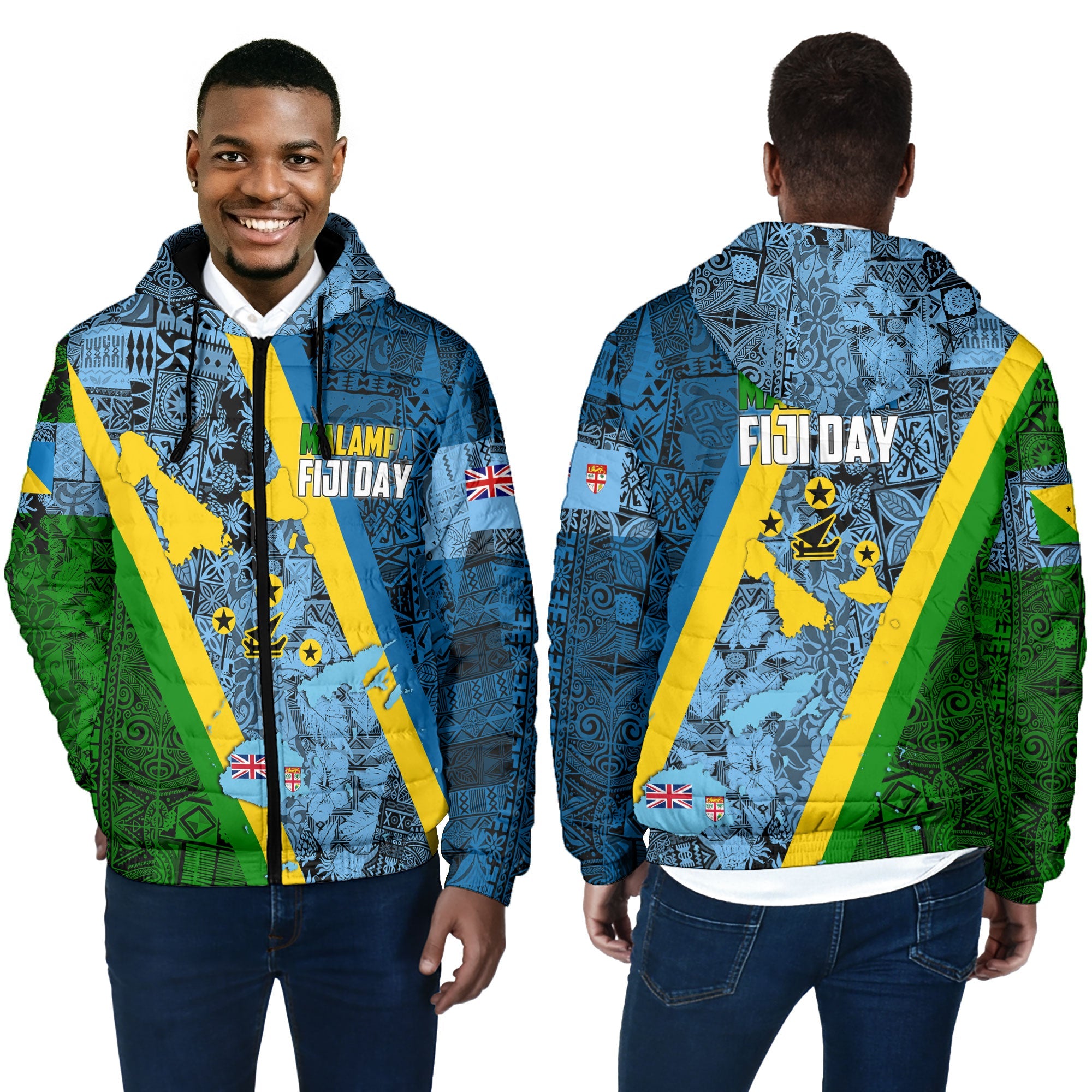 Malampa Fiji Day Men Hooded Padded Jacket