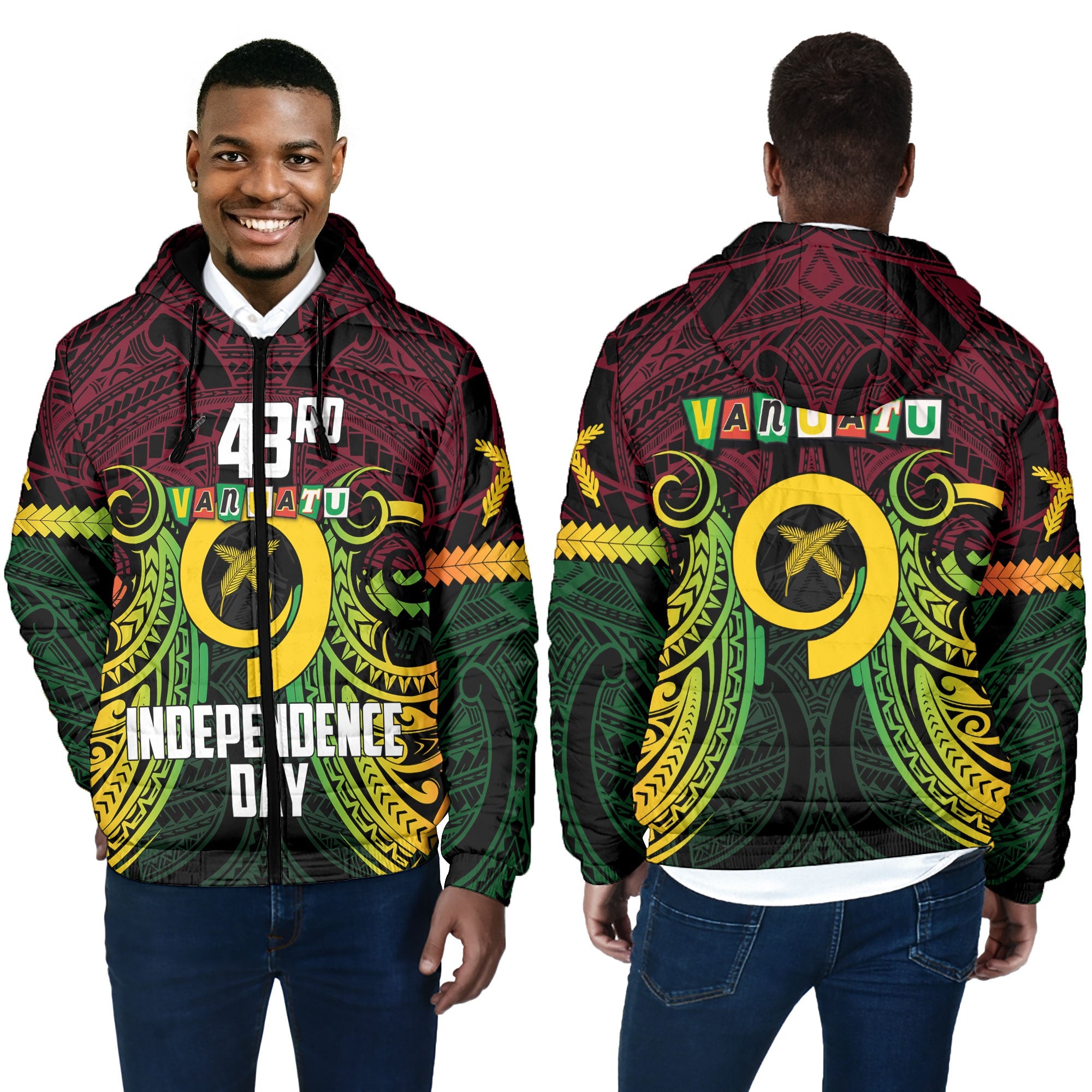 Vanuatu Men Hooded Padded Jacket Independence Day 43rd Anniversary Style 2