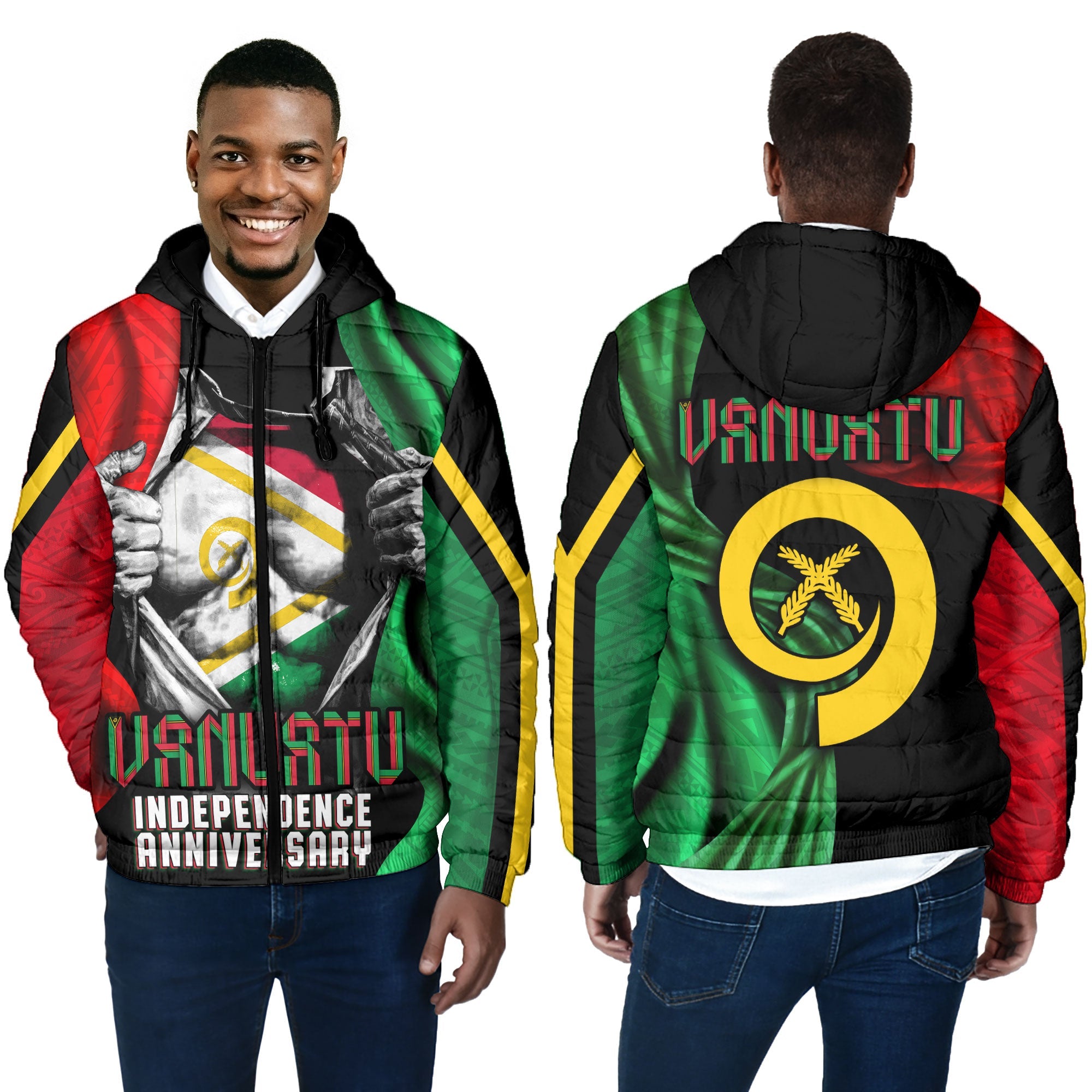 Vanuatu In Me Independence Day Men Hooded Padded Jacket 43rd Anniversary Style