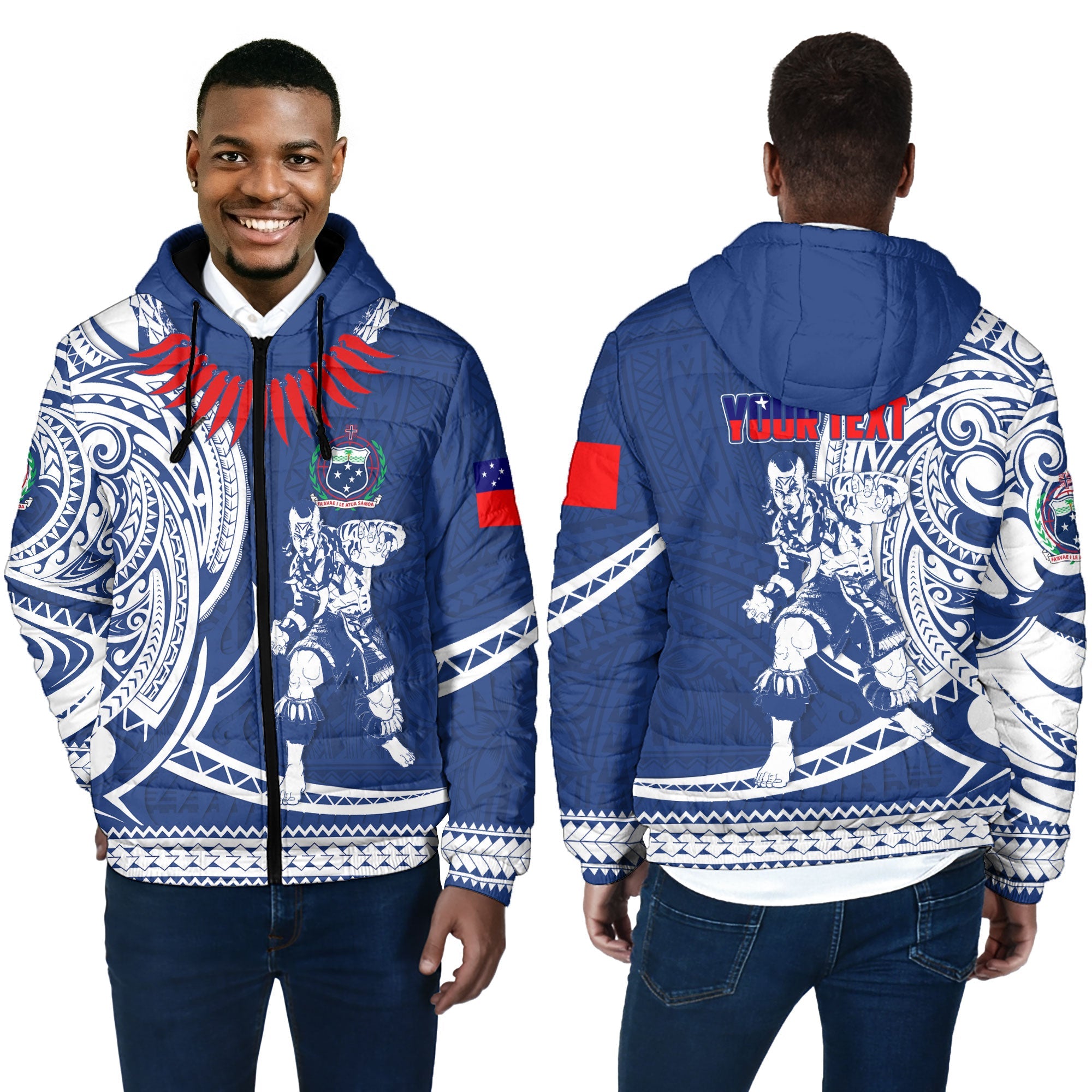 Custom Samoa Men Hooded Padded Jacket Warrior Ula Nifo Style