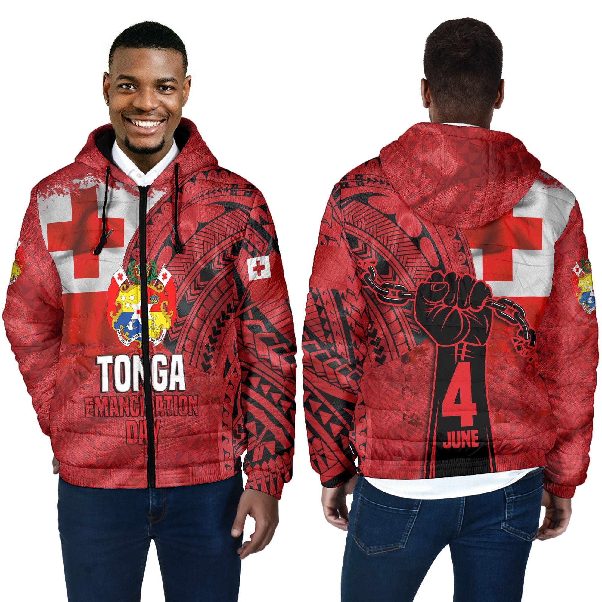 Tonga Independence Emancipation Day Men Hooded Padded Jacket