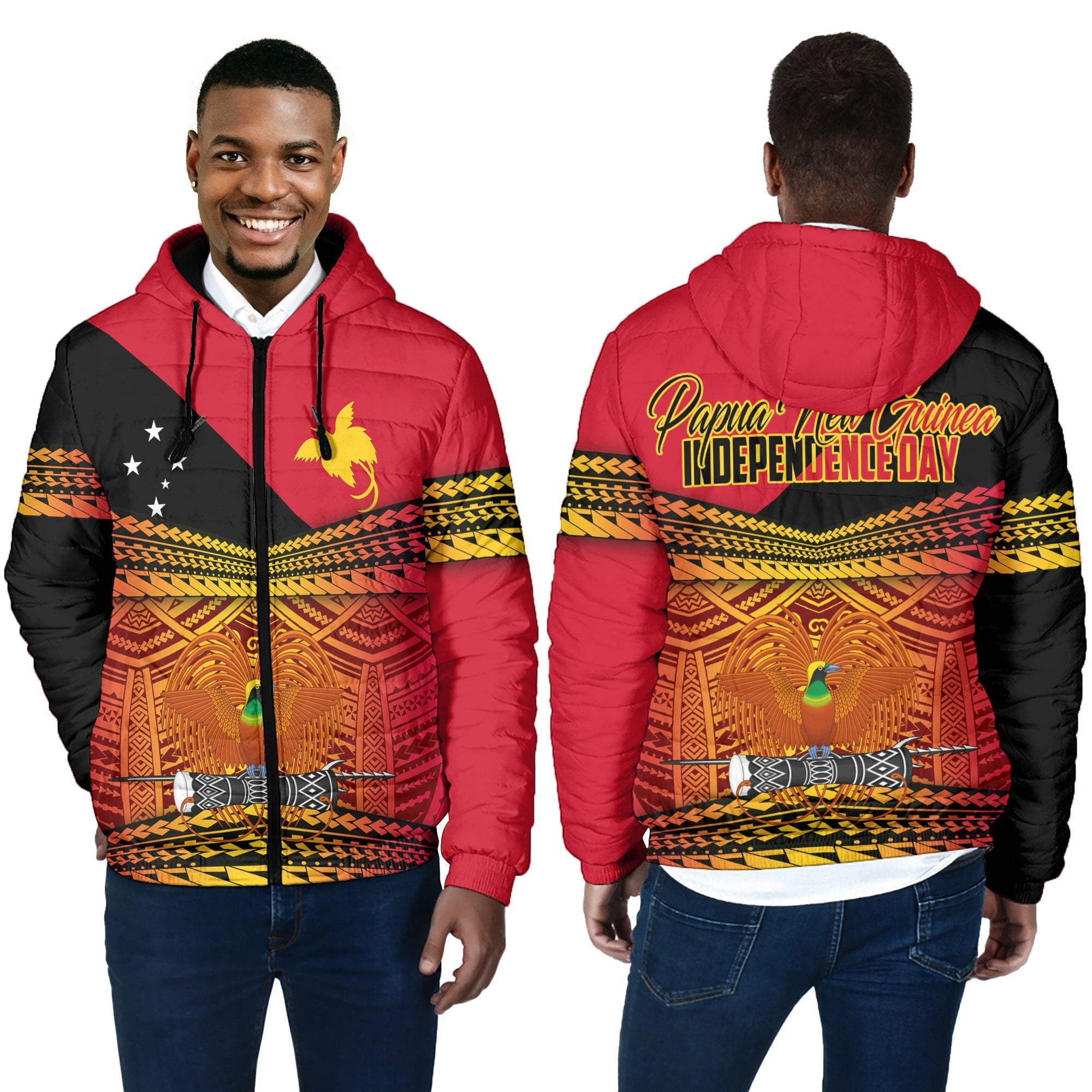 Papua New Guinea Independence Day Men Hooded Padded Jacket PNG Emblem Style