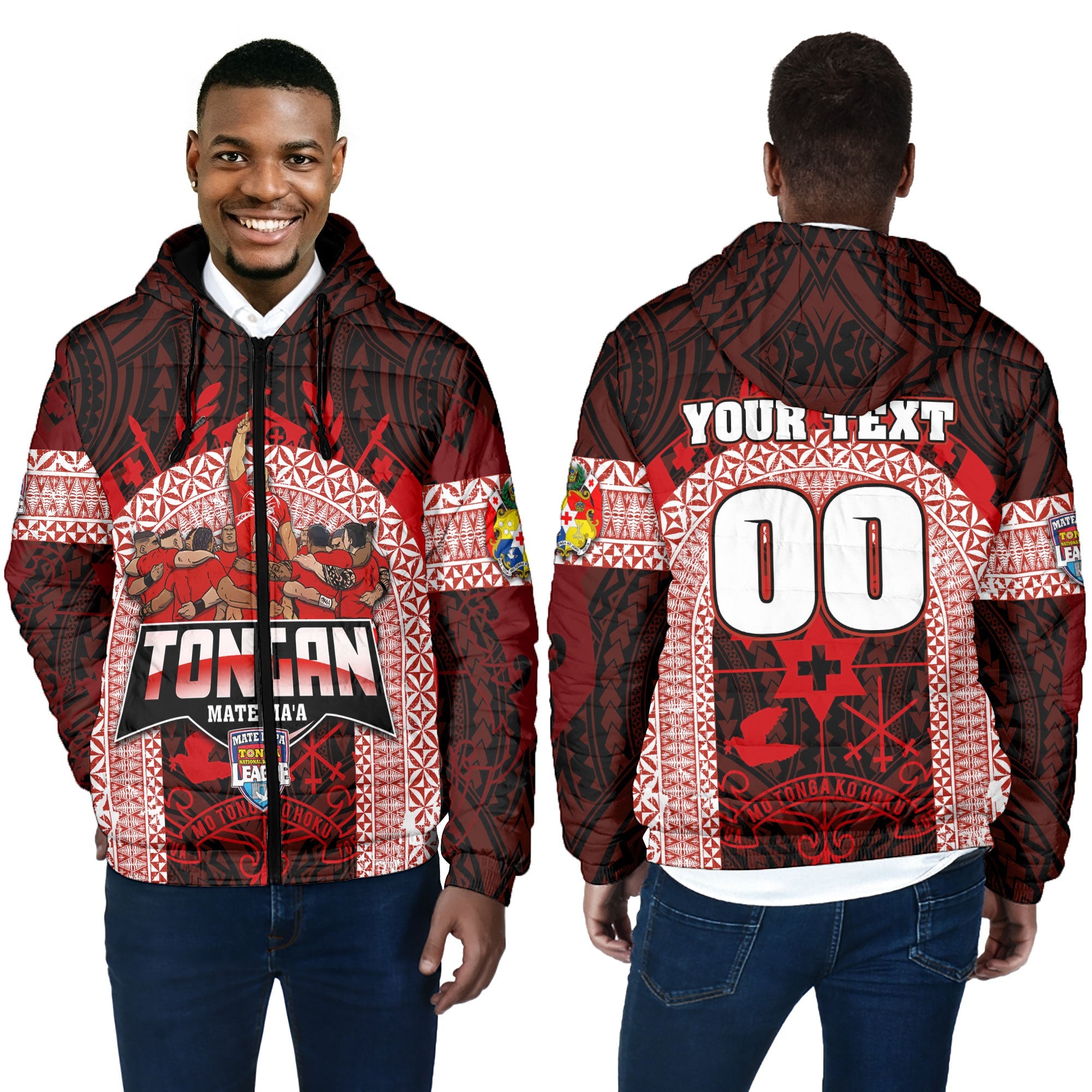 Custom Tonga Mate Ma'a Rugby League Men Hooded Padded Jacket