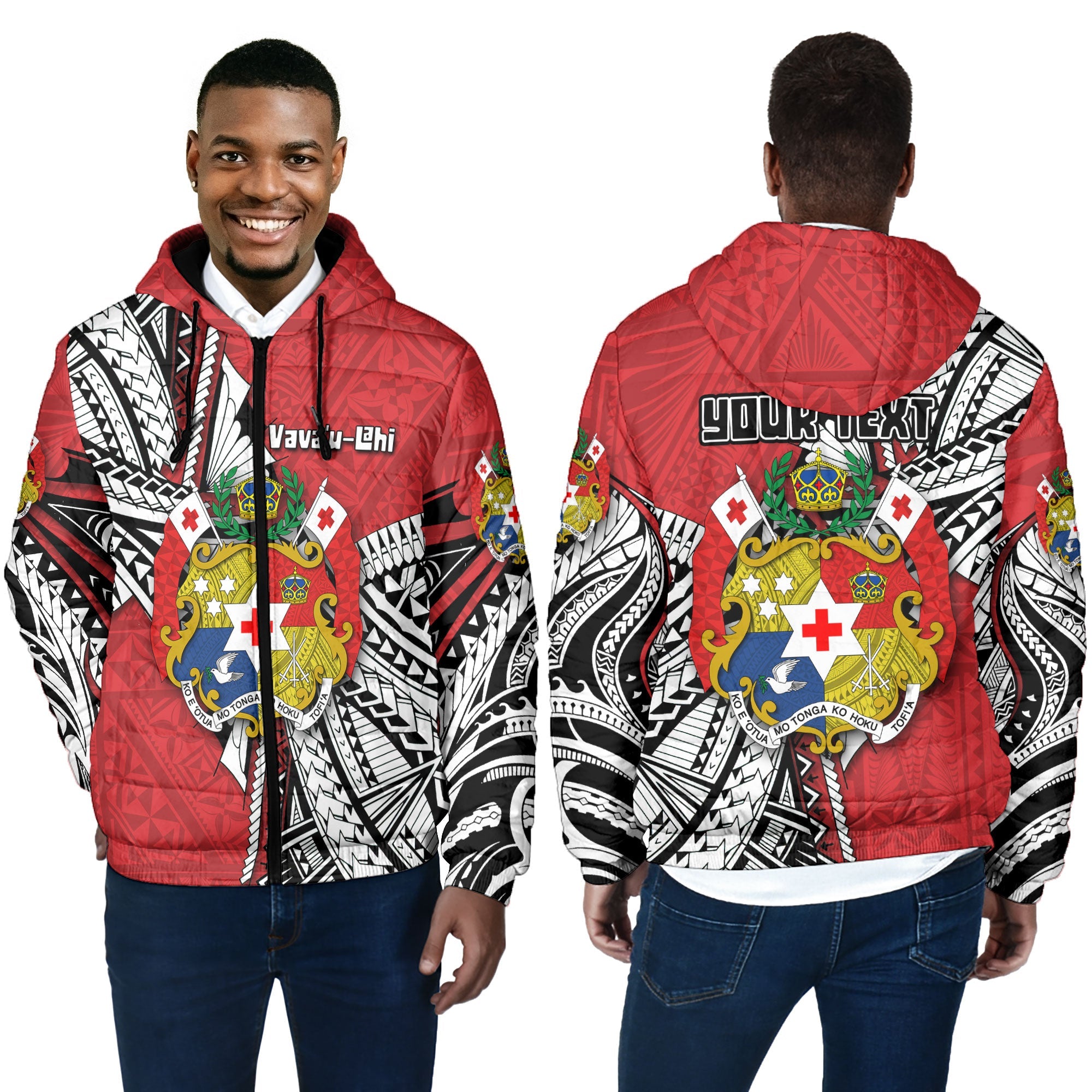 Custom Tonga Vava'u Lahi Coat Of Arms Men Hooded Padded Jacket