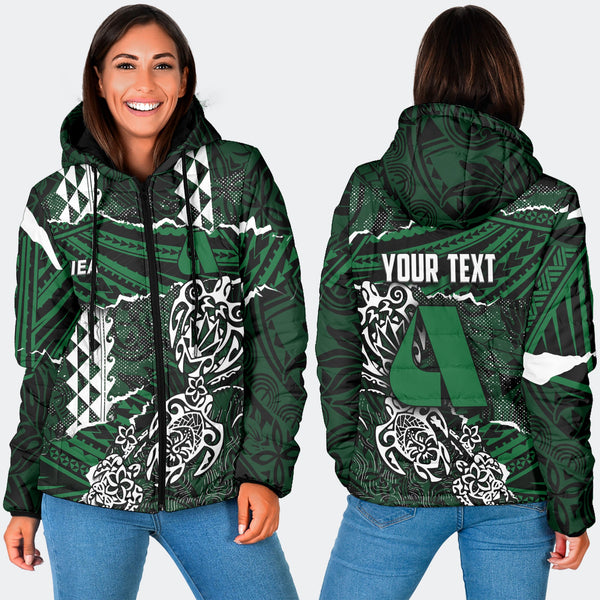 Hawaii Aiea High School Custom Women Hooded Padded Jacket Polynesian Turtle Style