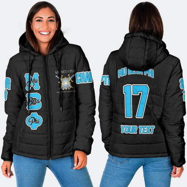 Fraternity Jacket - Personalized Mu Beta Phi Women Hooded Padded Jacket Original Dark Style