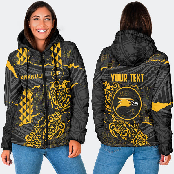 Hawaii Nanakuli High School Custom Women Hooded Padded Jacket Polynesian Turtle Style