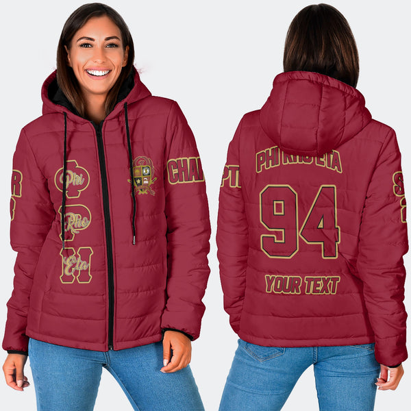 Fraternity Jacket - Personalized Phi Rho Eta Women Hooded Padded Jacket Original Maroon Style