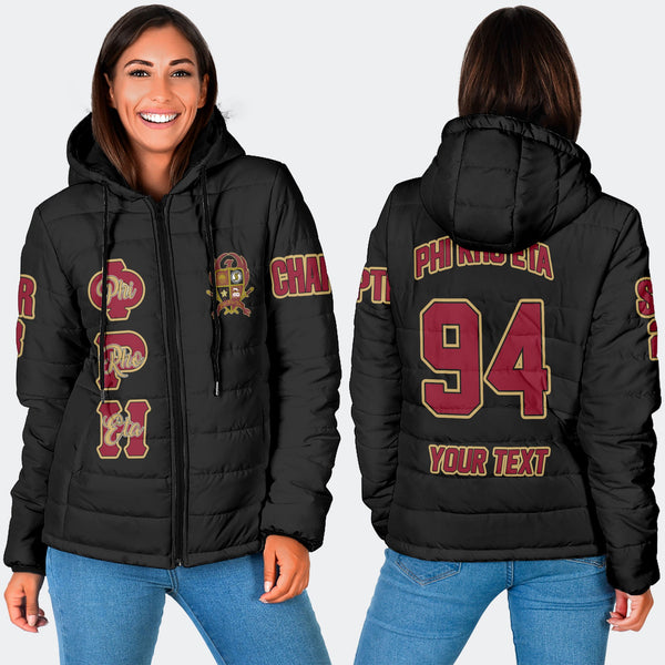 Fraternity Jacket - Personalized Phi Rho Eta Women Hooded Padded Jacket Original Dark Style