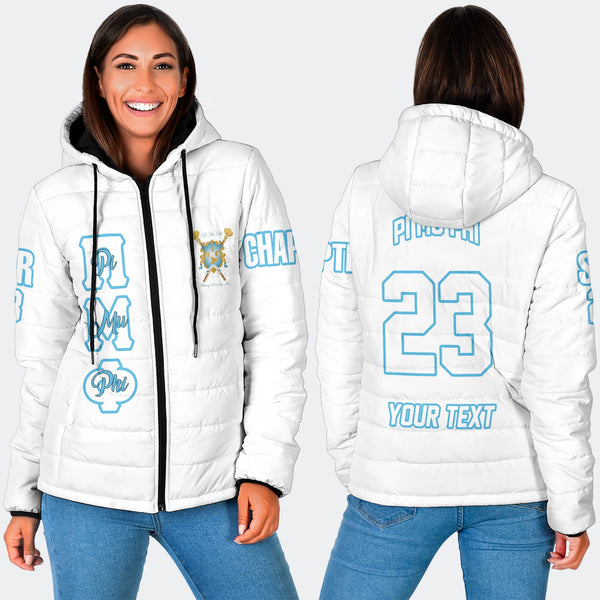 Sorority Jacket - Personalized Pi Mu Phi Women Hooded Padded Jacket Original White Style