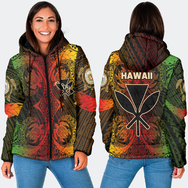 Kanaka Maoli Hawaii Women Hooded Padded Jacket Reggae Style