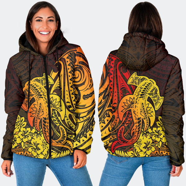 Hawaii Hammerhead Shark Women Hooded Padded Jacket Reggae Style