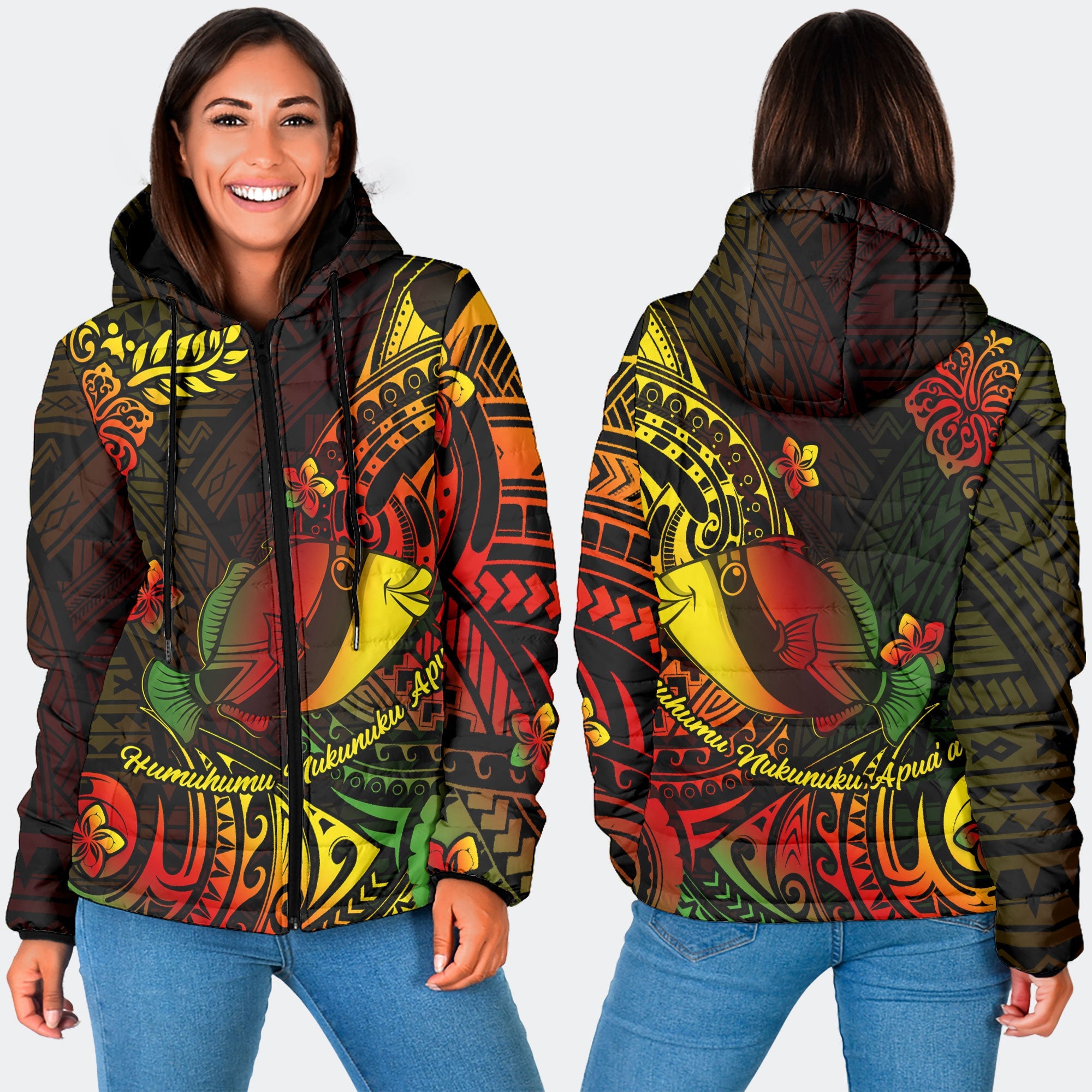 Hawaii Humuhumu Fish Women Hooded Padded Jacket Reggae Style