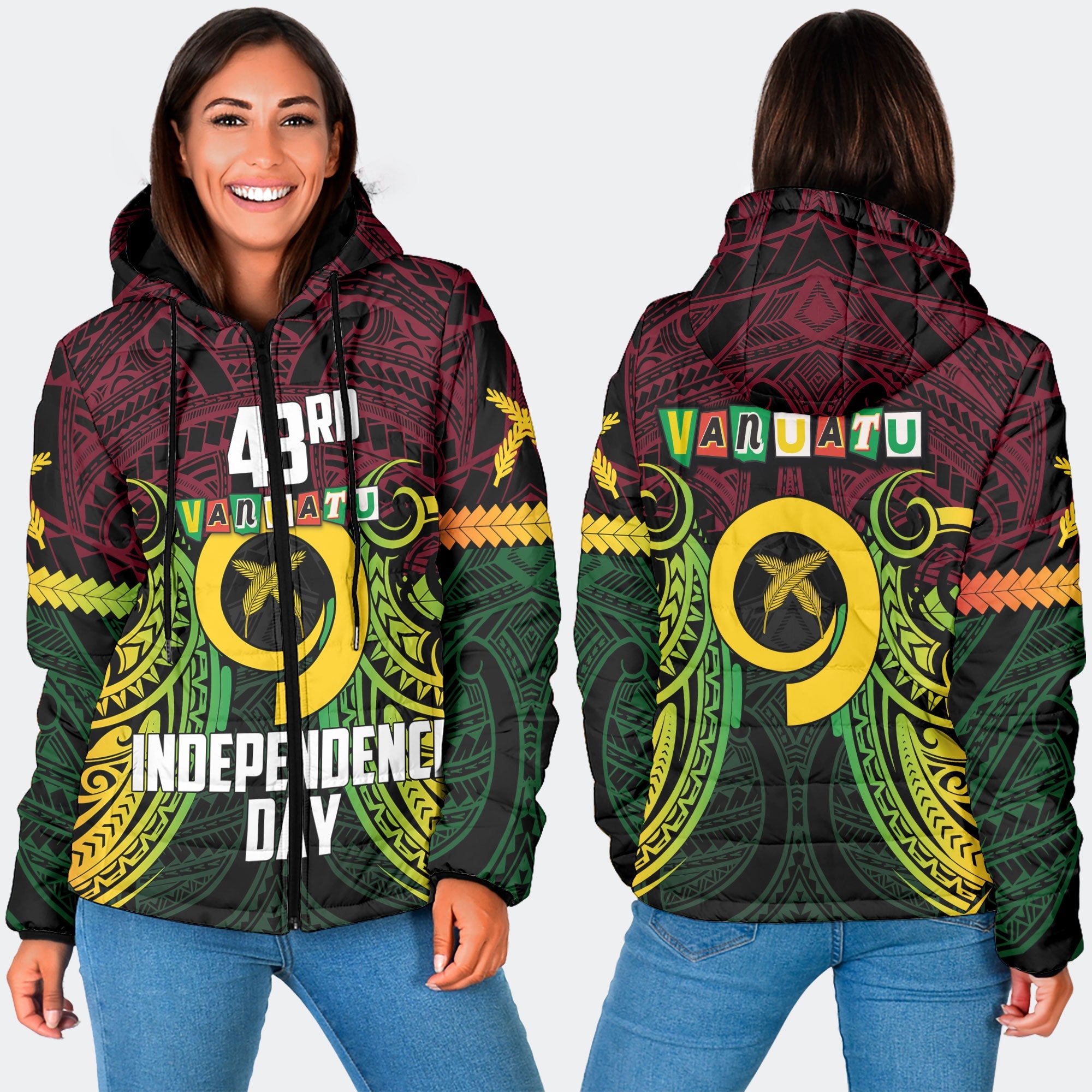 Vanuatu Women Hooded Padded Jacket Independence Day 43rd Anniversary Style 2