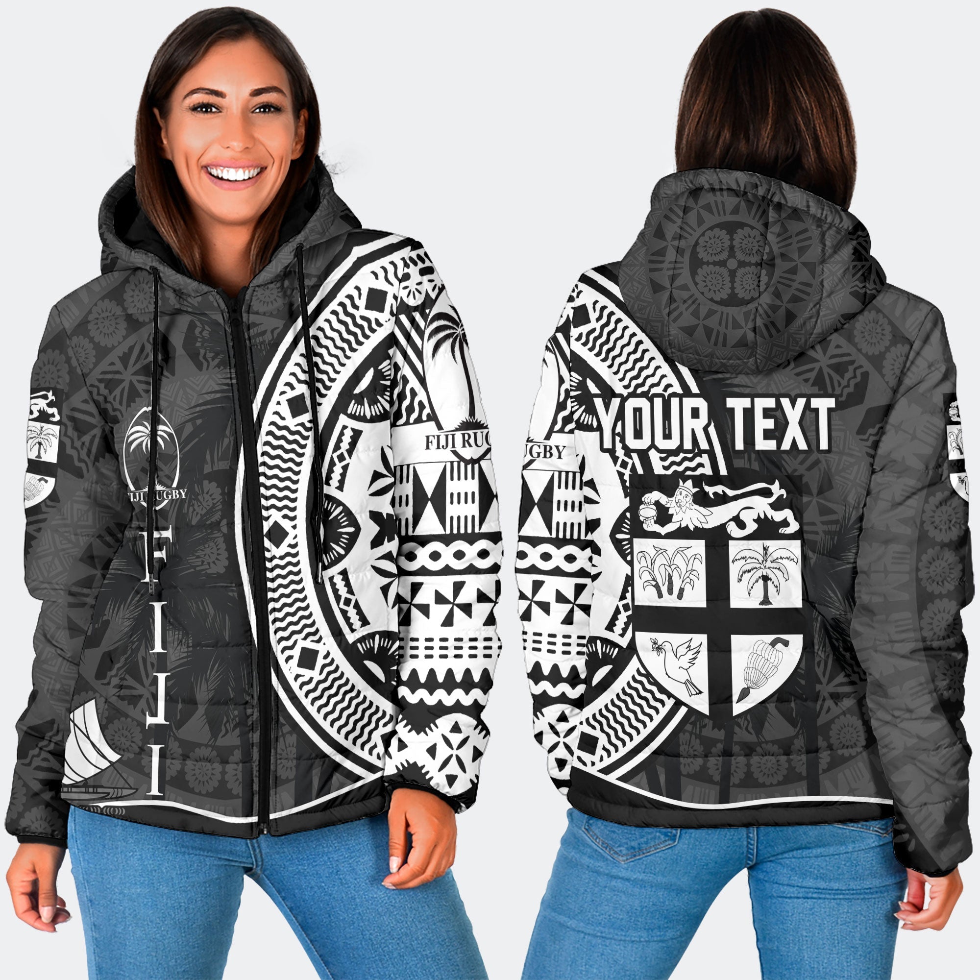 Custom Fiji Rugby Women Hooded Padded Jacket