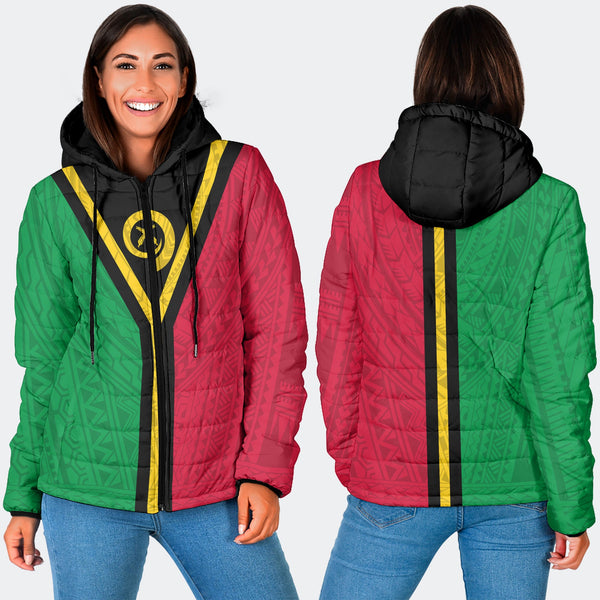 Vanuatu Women Hooded Padded Jacket Polynesian Flag Style