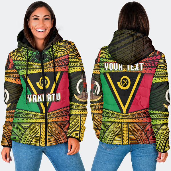 Custom Vanuatu Flag & Coat Of Arms Women Hooded Padded Jacket Reggae Style