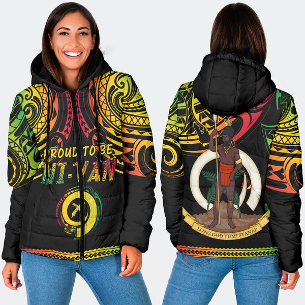 Vanuatu Proud To Be Ni-Van Women Hooded Padded Jacket Coat Of Arms Reggae Style