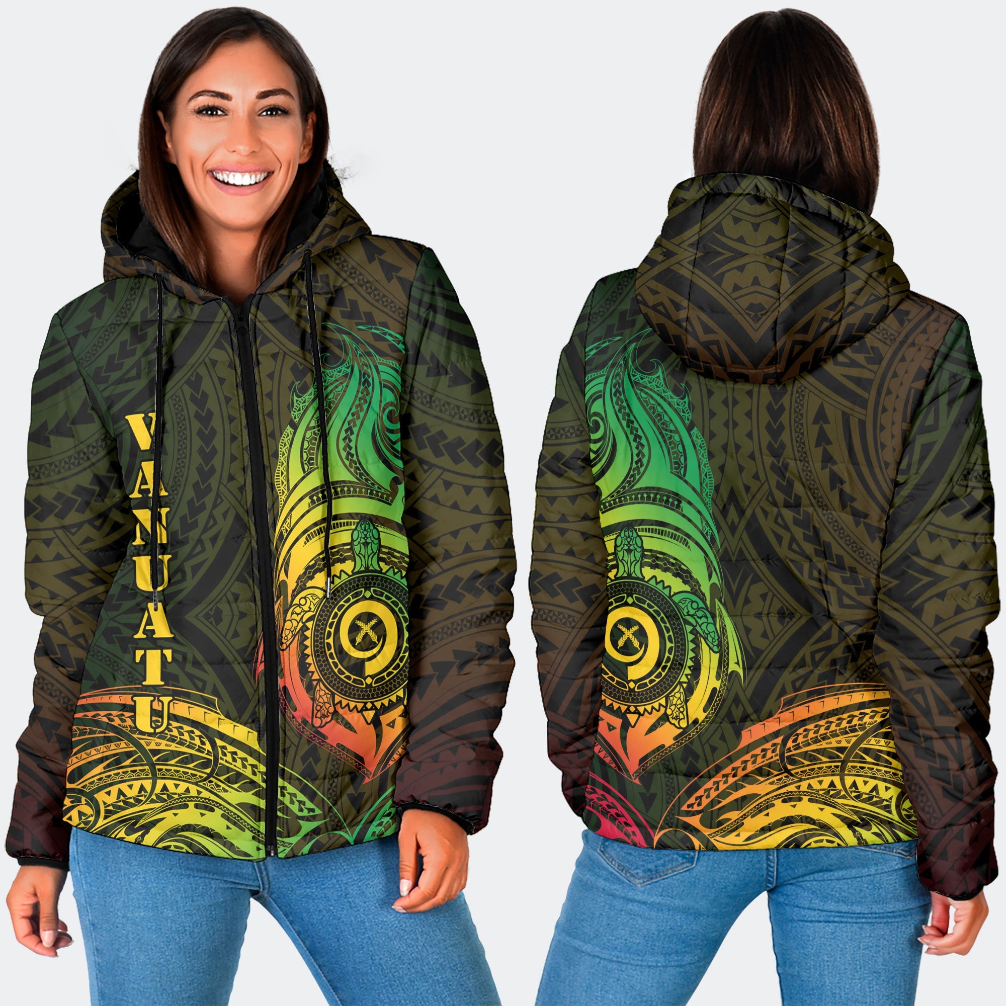 Vanuatu Women Hooded Padded Jacket Polynesian Reggae Style