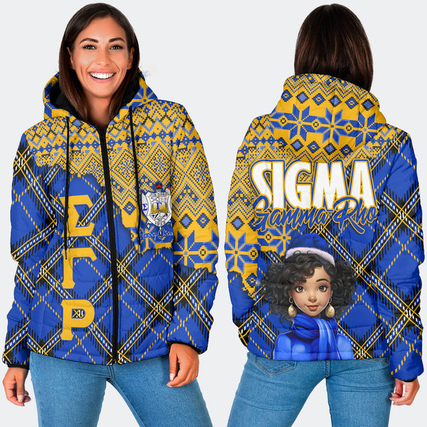 Sorority Jacket - Christmas Sigma Gamma Rho Girl Women Hooded Padded Jacket Plaid Background Style