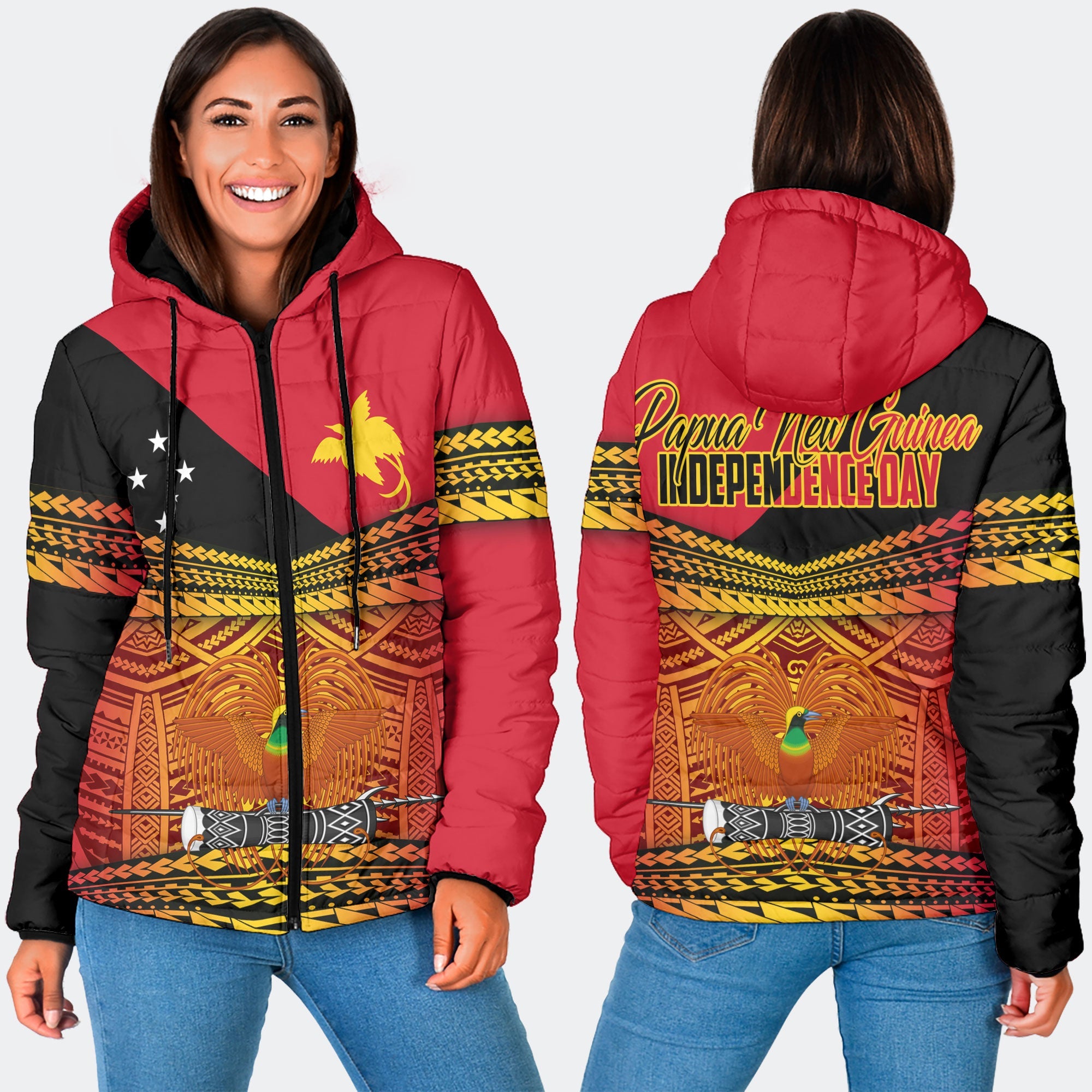 Papua New Guinea Independence Day Women Hooded Padded Jacket PNG Emblem Style