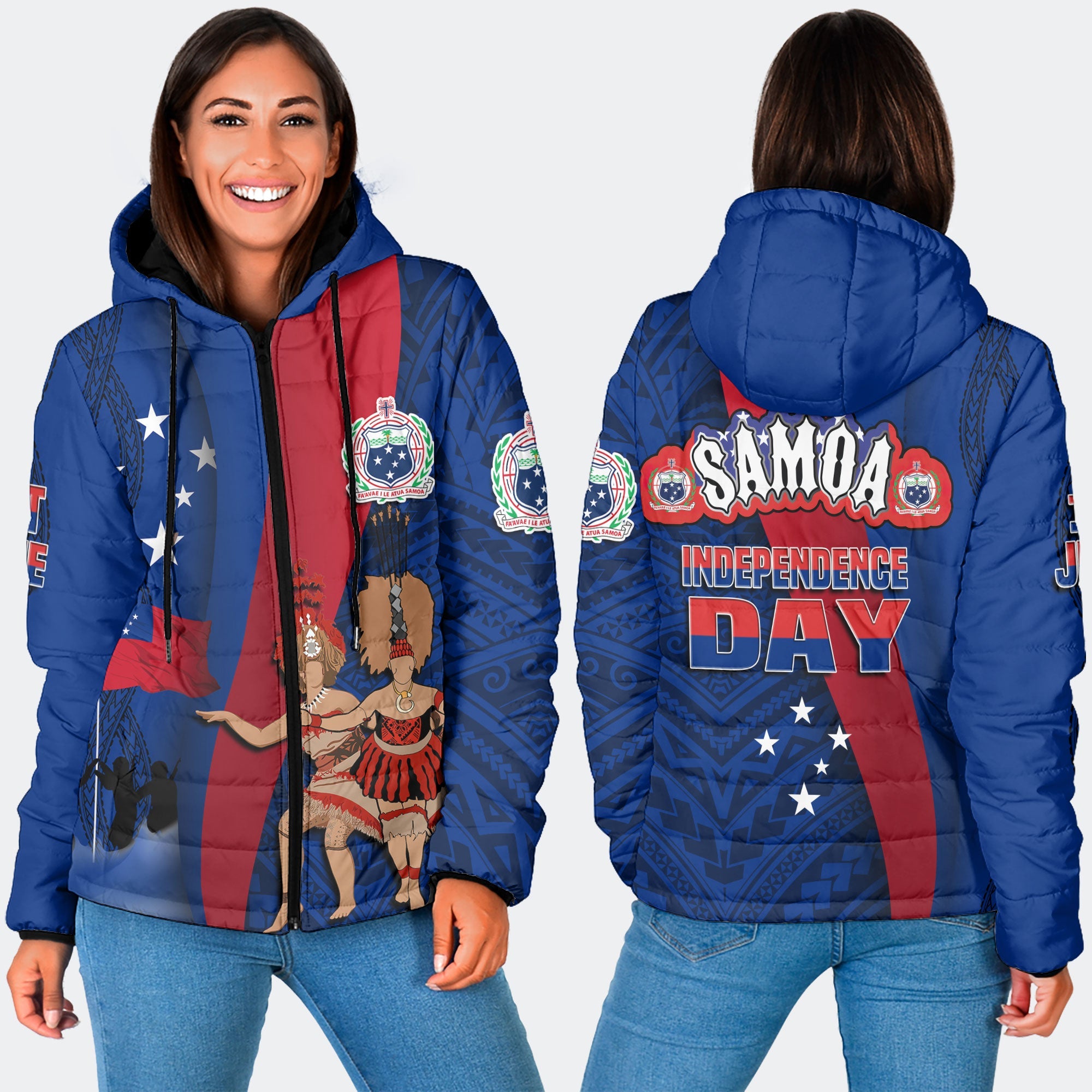 Samoa Independence Day Women Hooded Padded Jacket Celebrating Dance Style