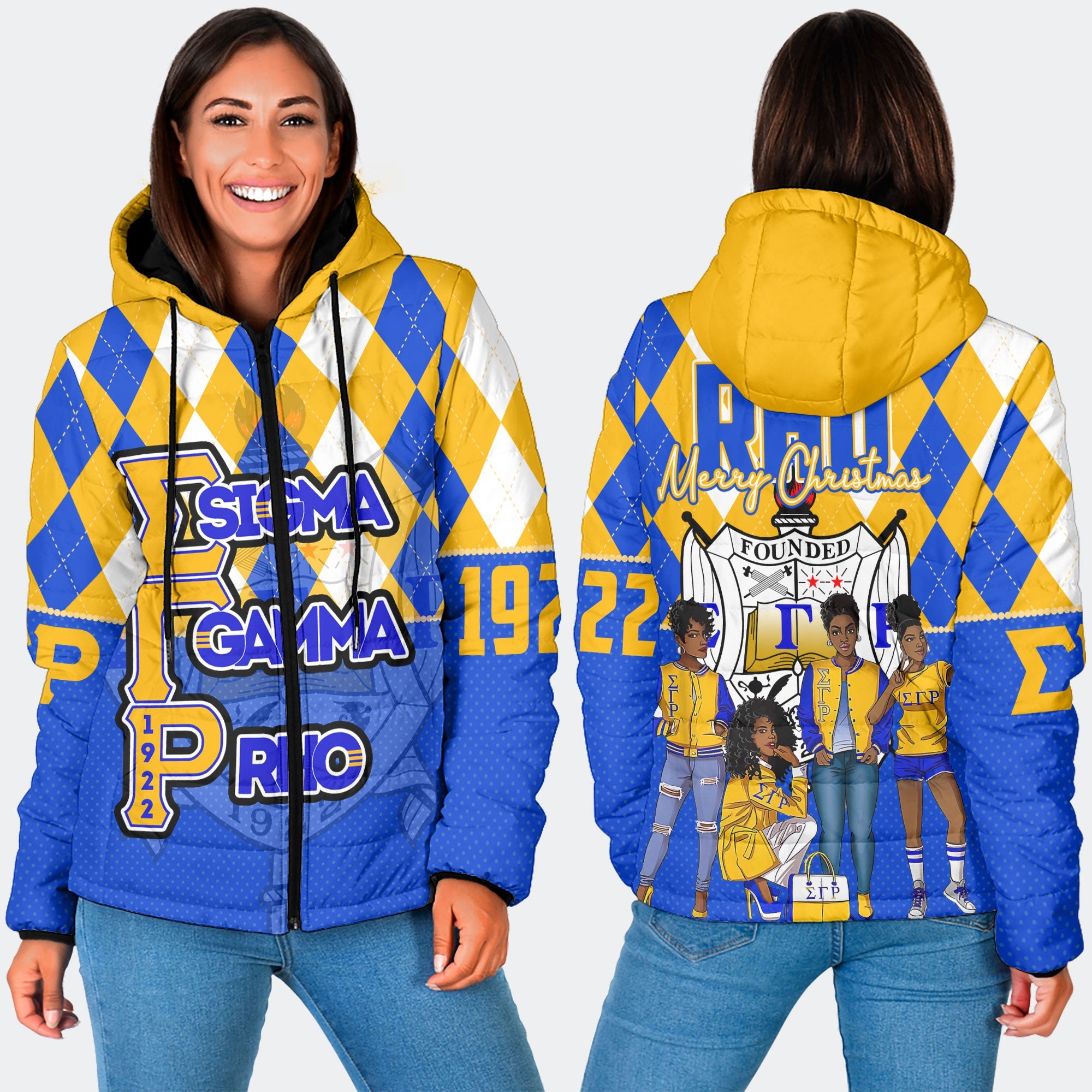 Sorority Jacket - Christmas Sigma Gamma Rho Girl Women Hooded Padded Jacket Rhombus Pattern Style