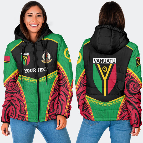 Custom Vanuatu Flag & Coat Of Arms Women Hooded Padded Jacket Black Style