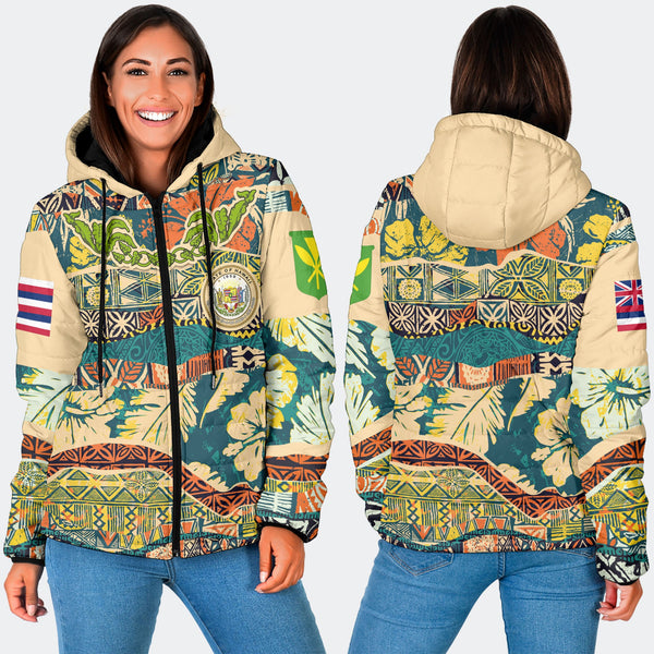 Hawaii Flag Women Hooded Padded Jacket Coat Of Arm Style