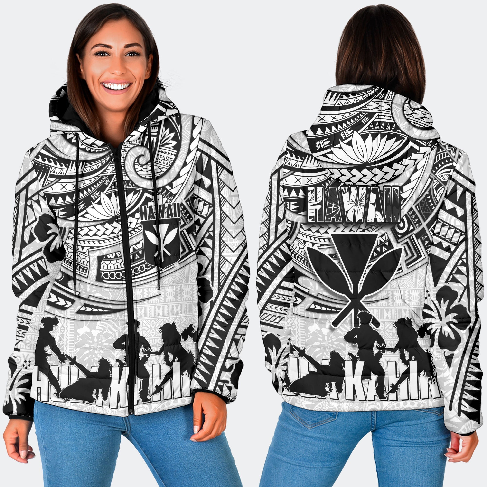 Hawaiian Hula Kahiko Women Hooded Padded Jacket