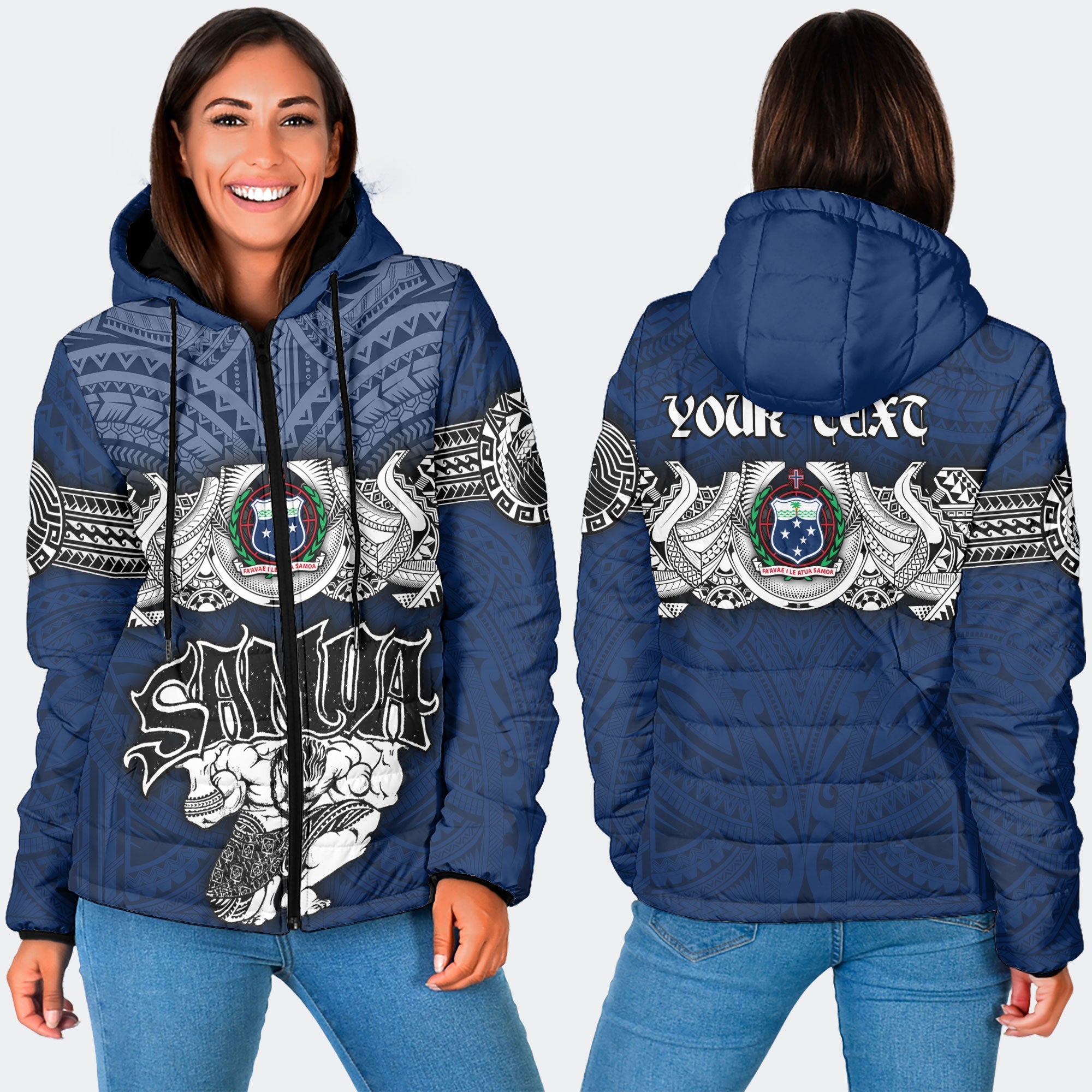 Custom Samoa Warrior Women Hooded Padded Jacket