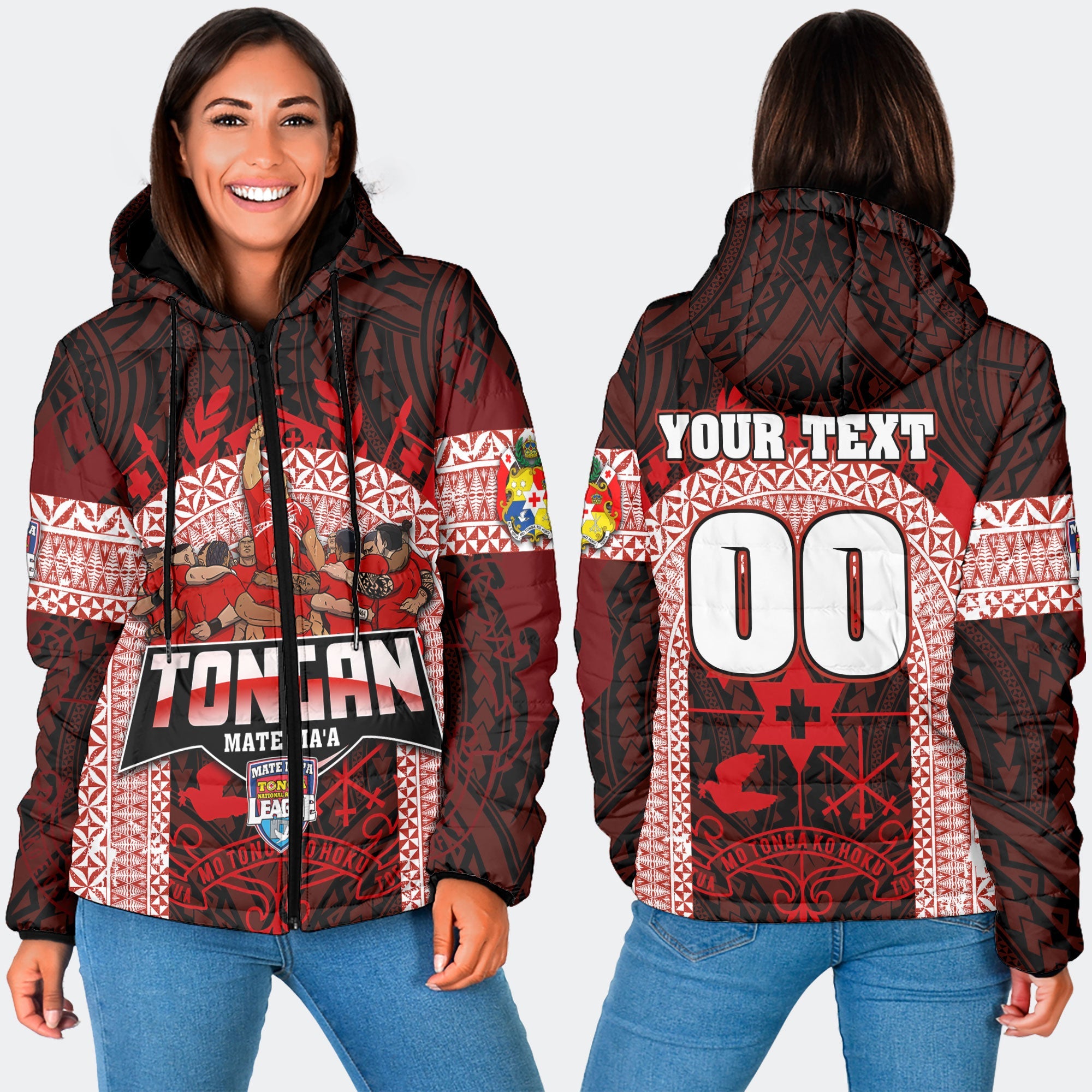 Custom Tonga Mate Ma'a Rugby League Women Hooded Padded Jacket