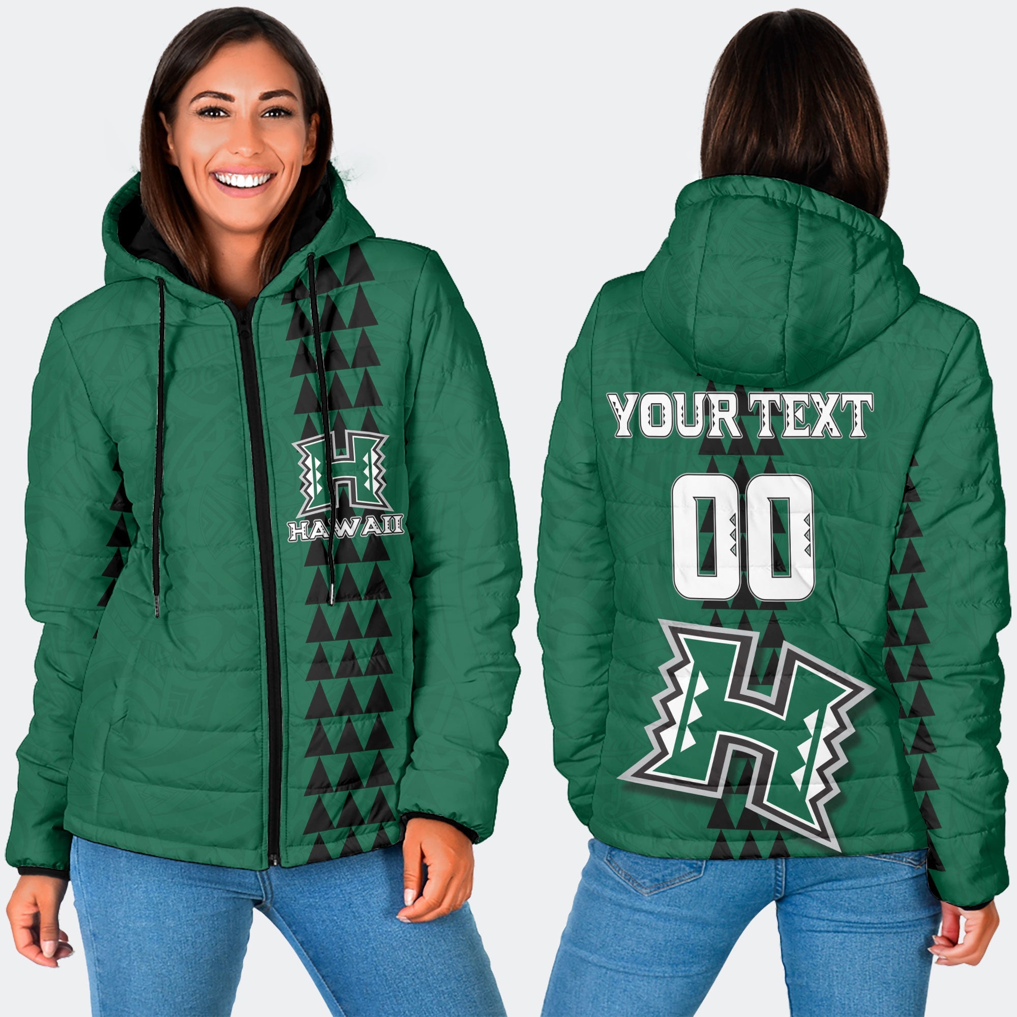 Custom Hawaii Rainbow Warriors Rugby Women Hooded Padded Jacket