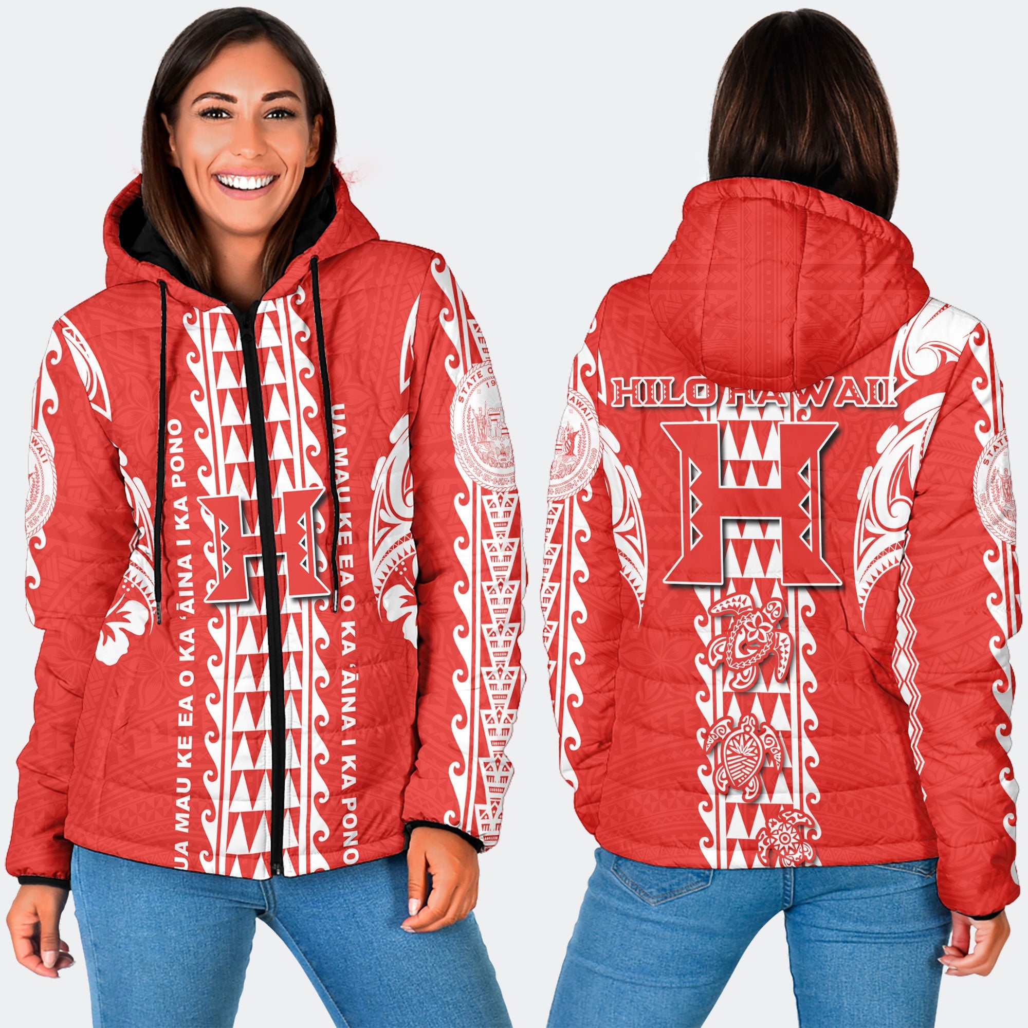 Hilo Hawaii Seal Women Hooded Padded Jacket Turtle Style